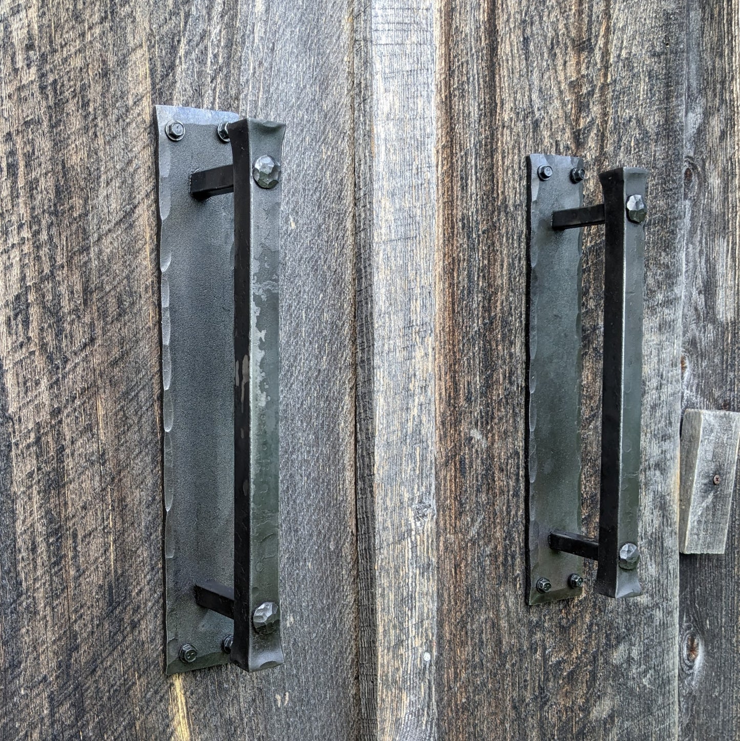 Large Blacksmith Made Door Pulls on Backplate