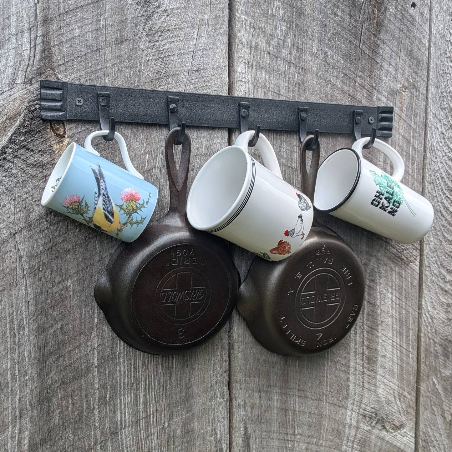 Hand Forged Five Hook Organizer, Kitchen Pot Rack, Closet Storage or Key Rack