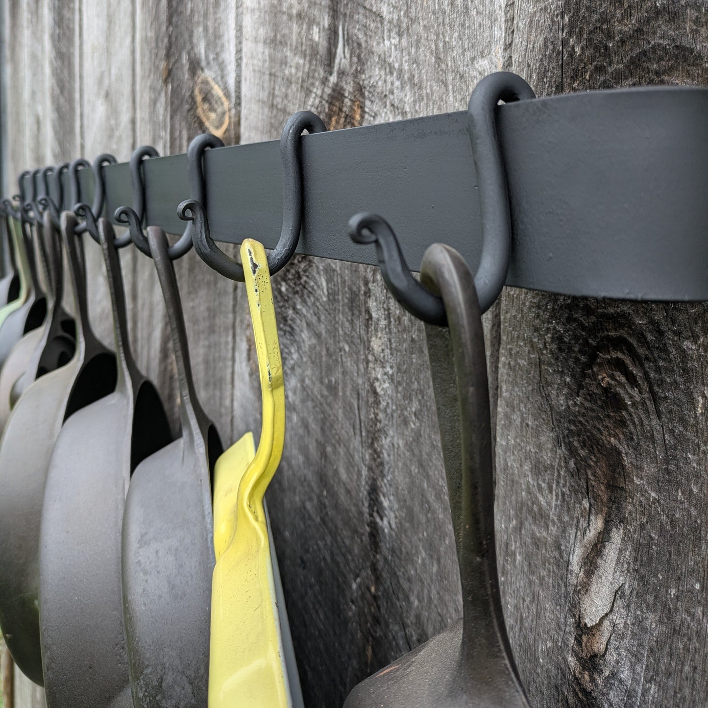 Hand Forged Large Smooth Finish Wall Mounted Pot Rack 48"