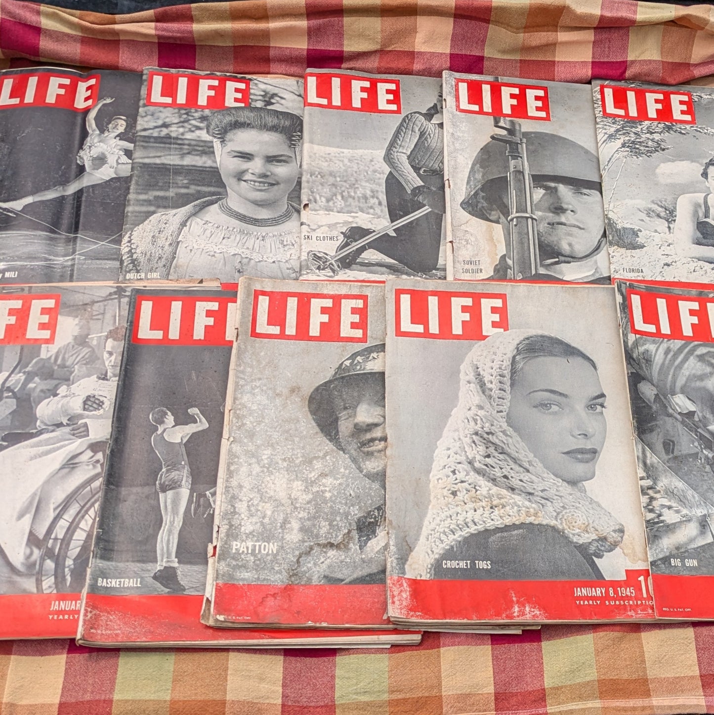 10 Vintage Life Magazines, January-March 1945