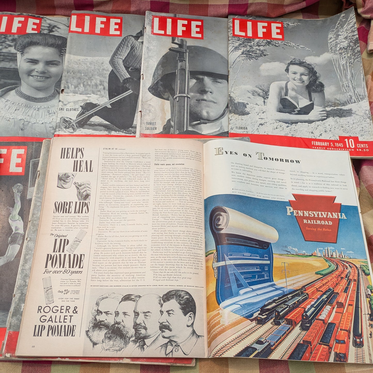 10 Vintage Life Magazines, January-March 1945