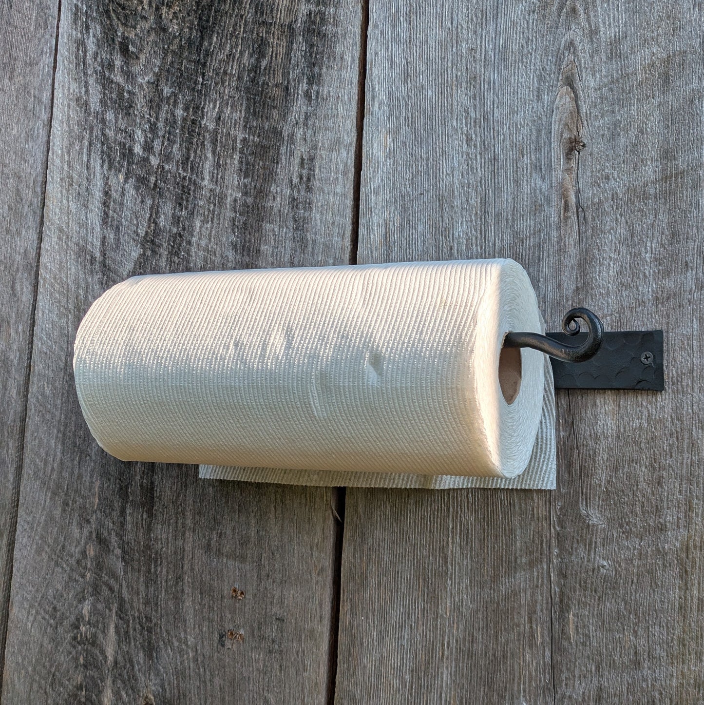 Hand Forged Paper Towel Holder with Hammer Finish Backplate