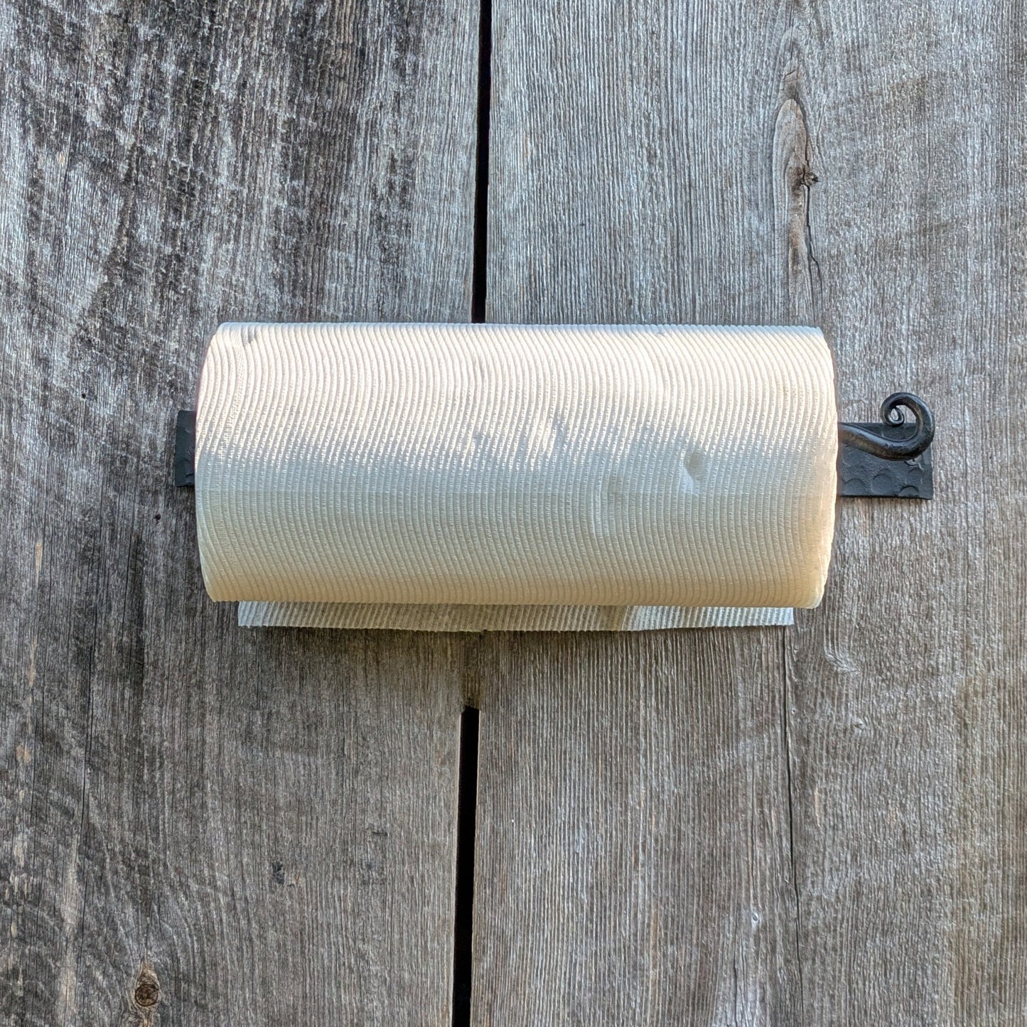 Hand Forged Paper Towel Holder with Hammer Finish Backplate