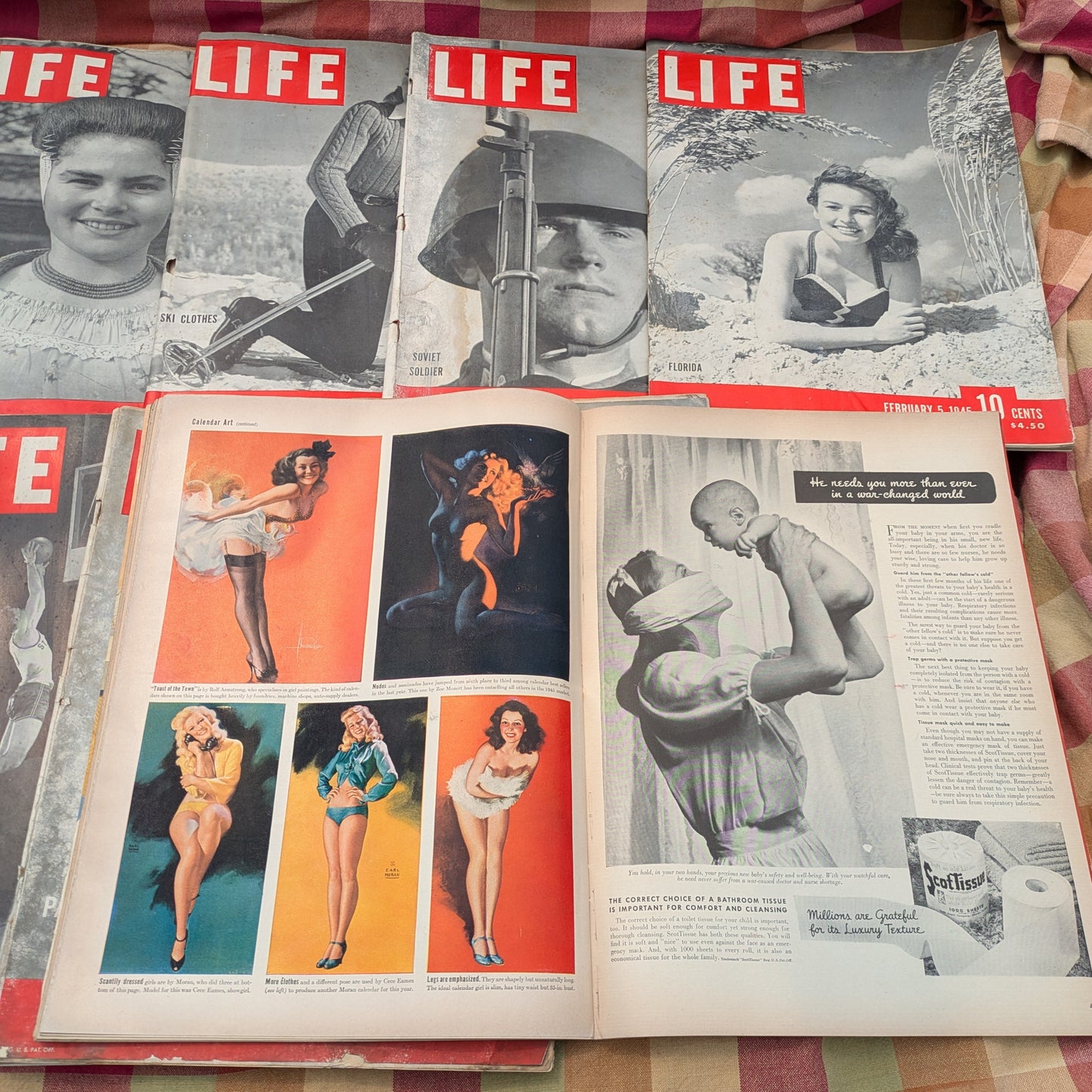 10 Vintage Life Magazines, January-March 1945