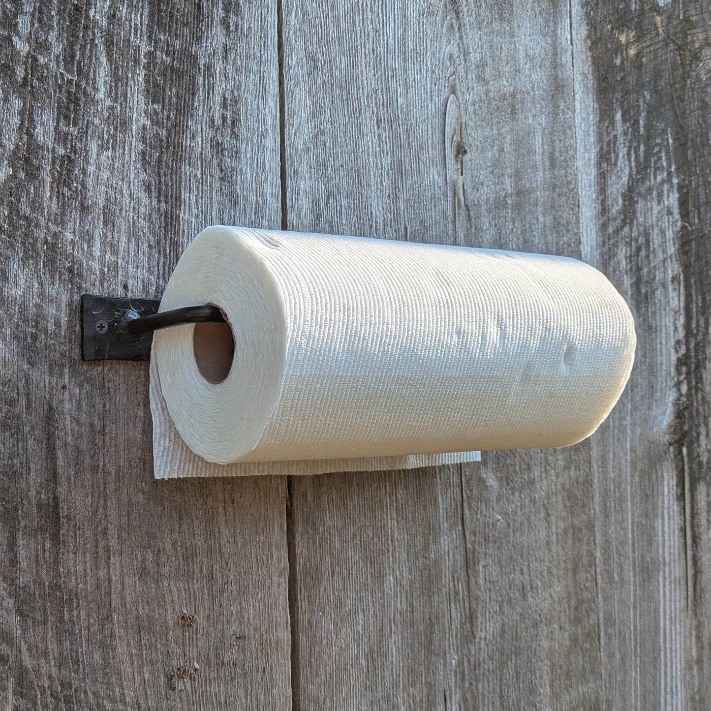 Hand Forged Paper Towel Holder with Hammer Finish Backplate