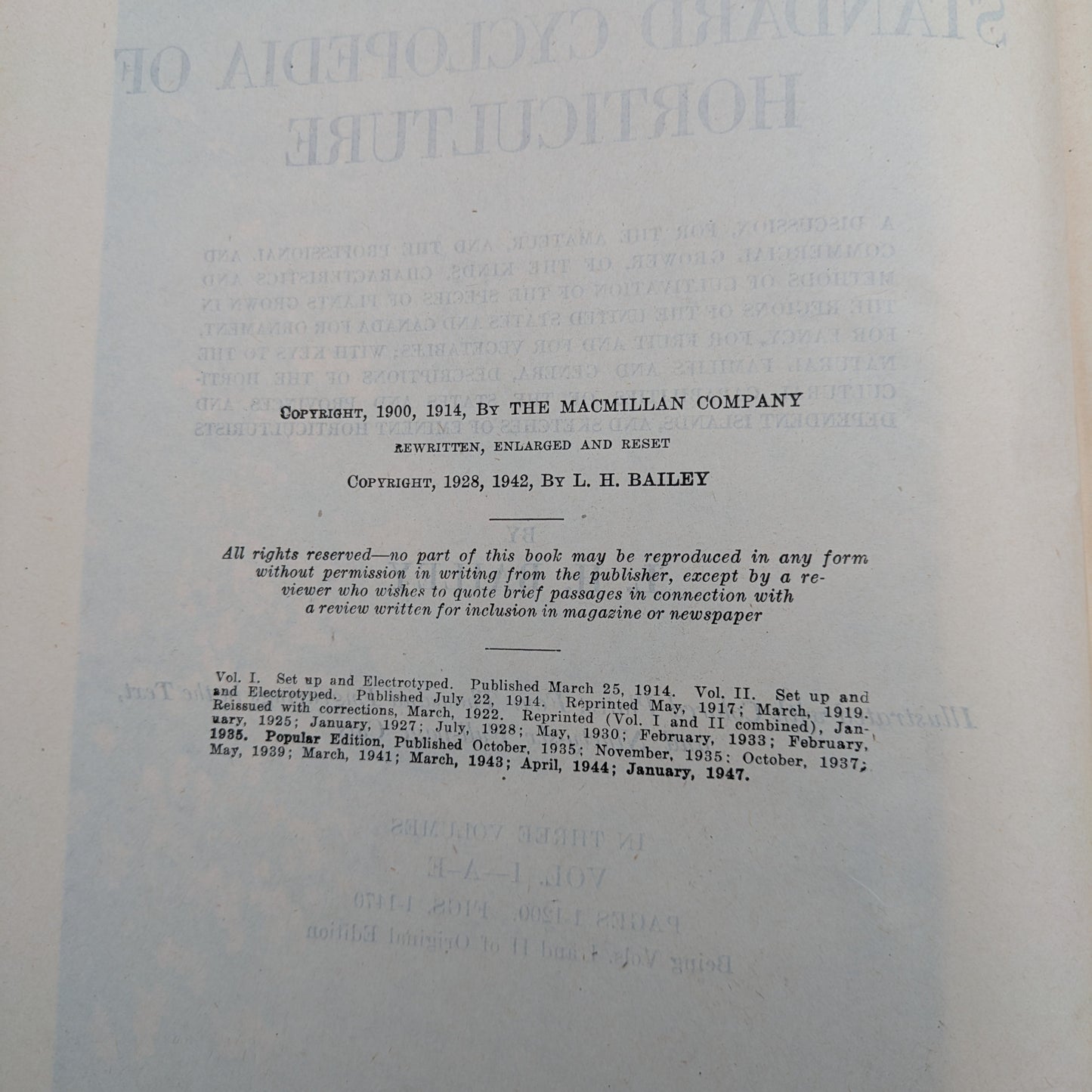 The Standard Cyclopedia of Horticulture by L.H. Bailey, 1947 edition in 3 Volumes