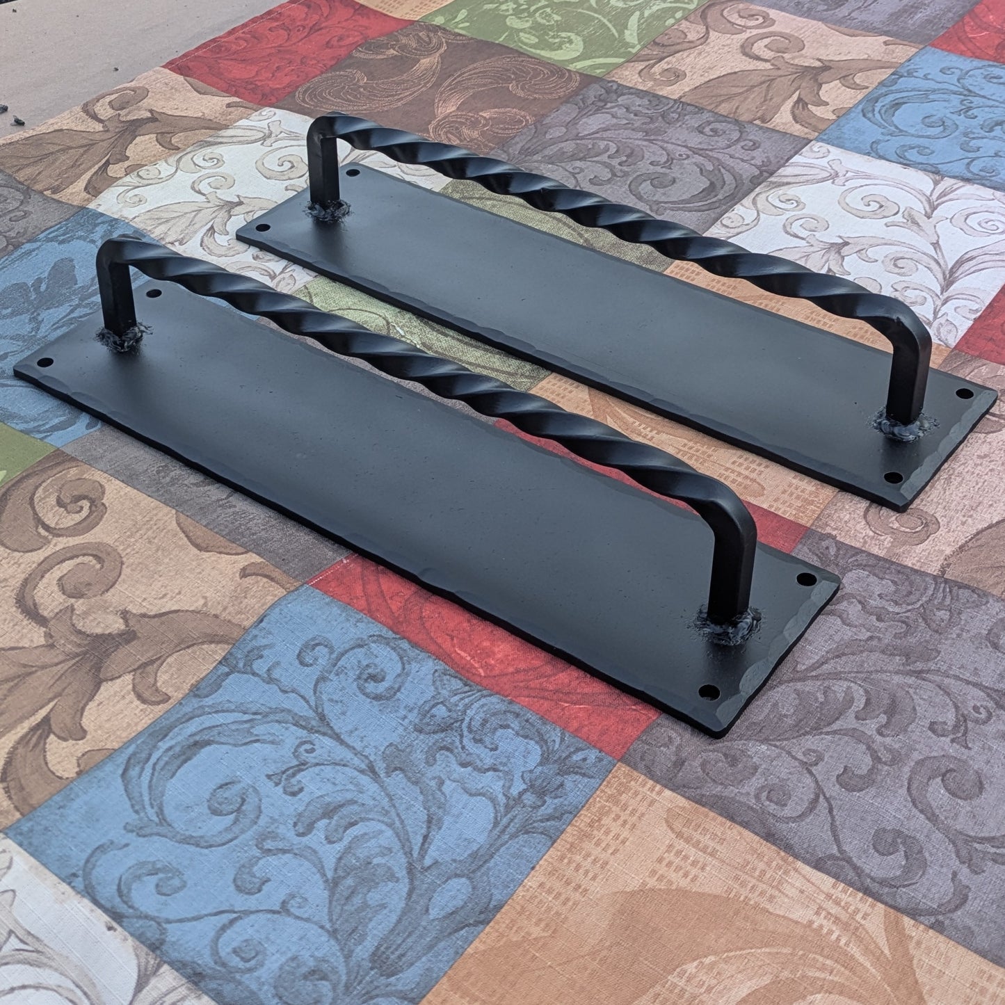 Hand Forged Twisted Handles on 16" x 4" Backplates