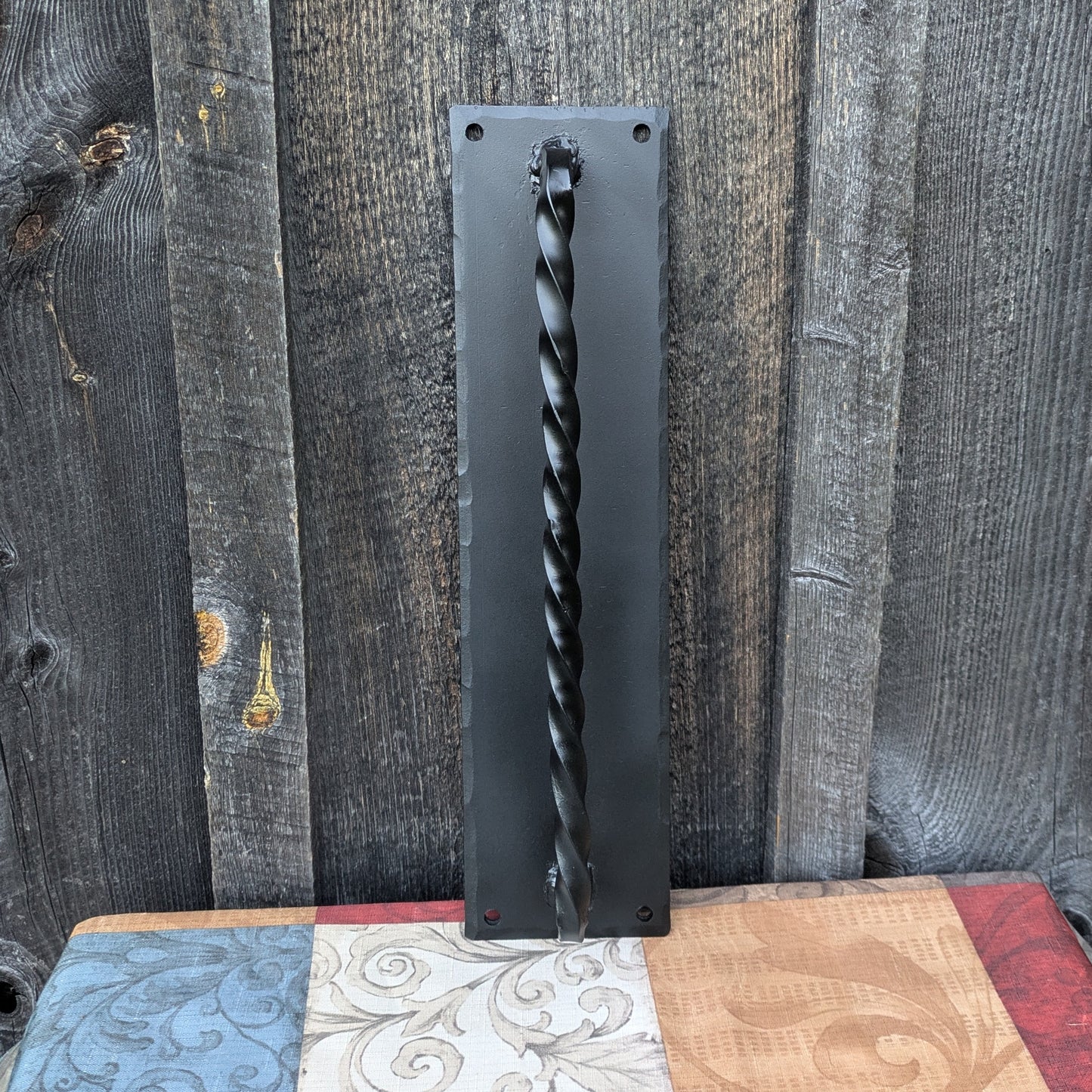 Single Hand Forged Twisted Handle on 16" x 4" Backplate