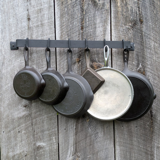 Hand Forged 26" Smooth Finish Pot Rack with Movable Hooks
