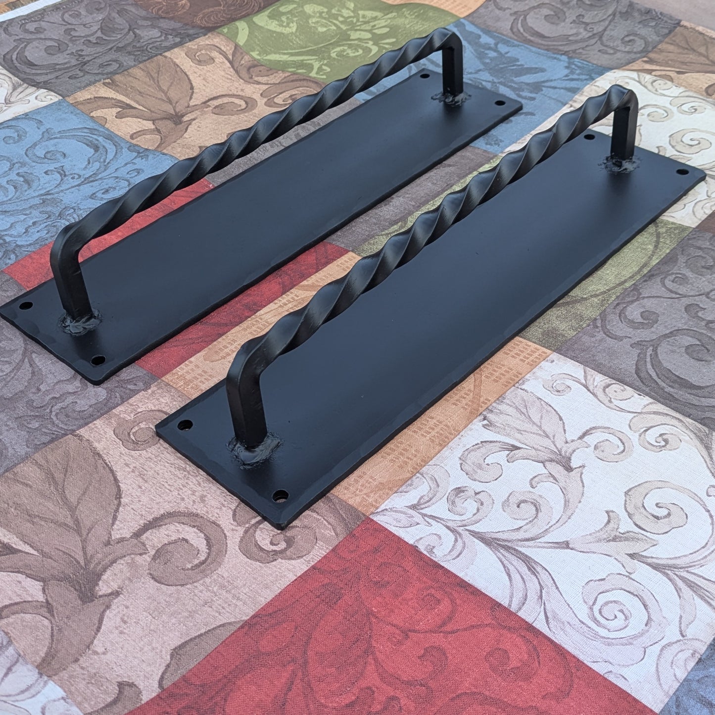 Hand Forged Twisted Handles on 16" x 4" Backplates