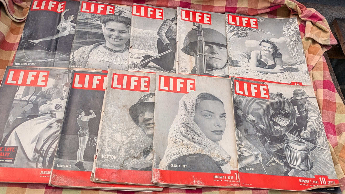10 Vintage Life Magazines, January-March 1945