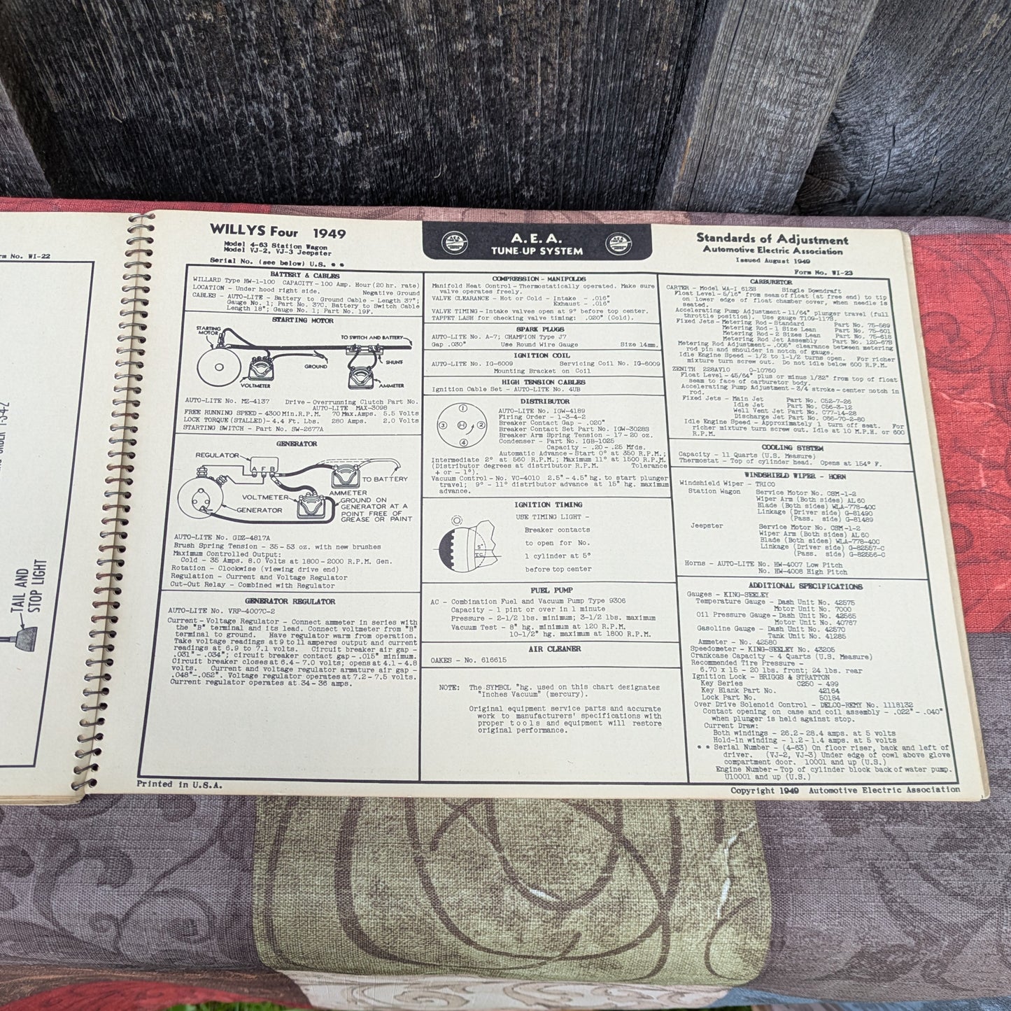1949 American Electric Association Tune Up Specification Charts and Wiring Diagrams for Vintage Automobiles