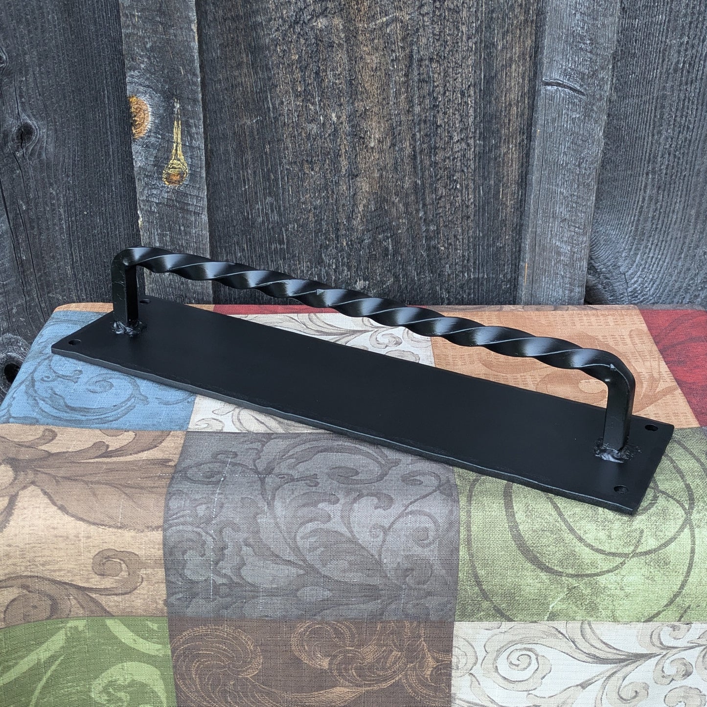 Single Hand Forged Twisted Handle on 16" x 4" Backplate