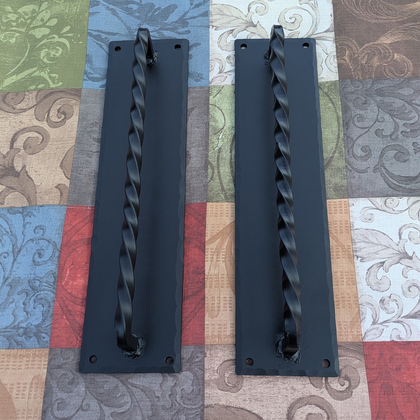 Hand Forged Twisted Handles on 16" x 4" Backplates