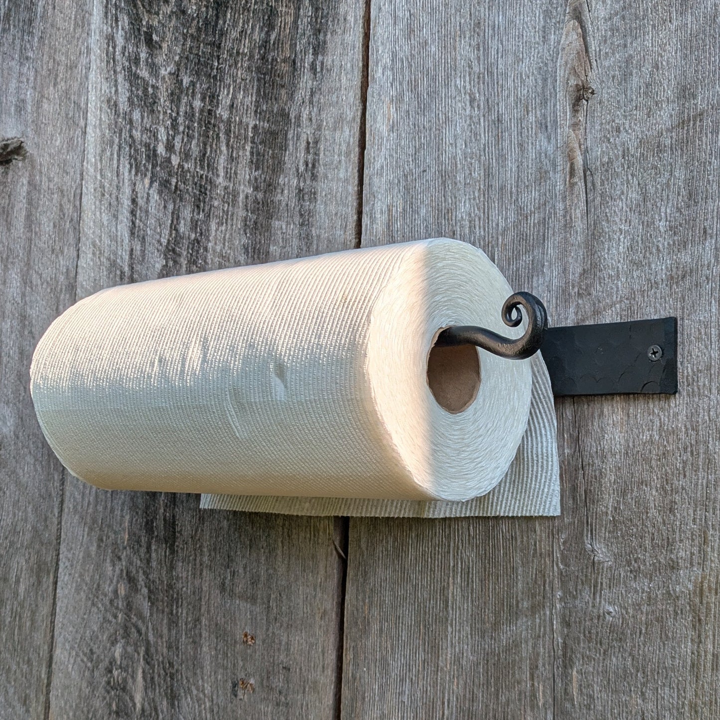 Hand Forged Paper Towel Holder with Hammer Finish Backplate