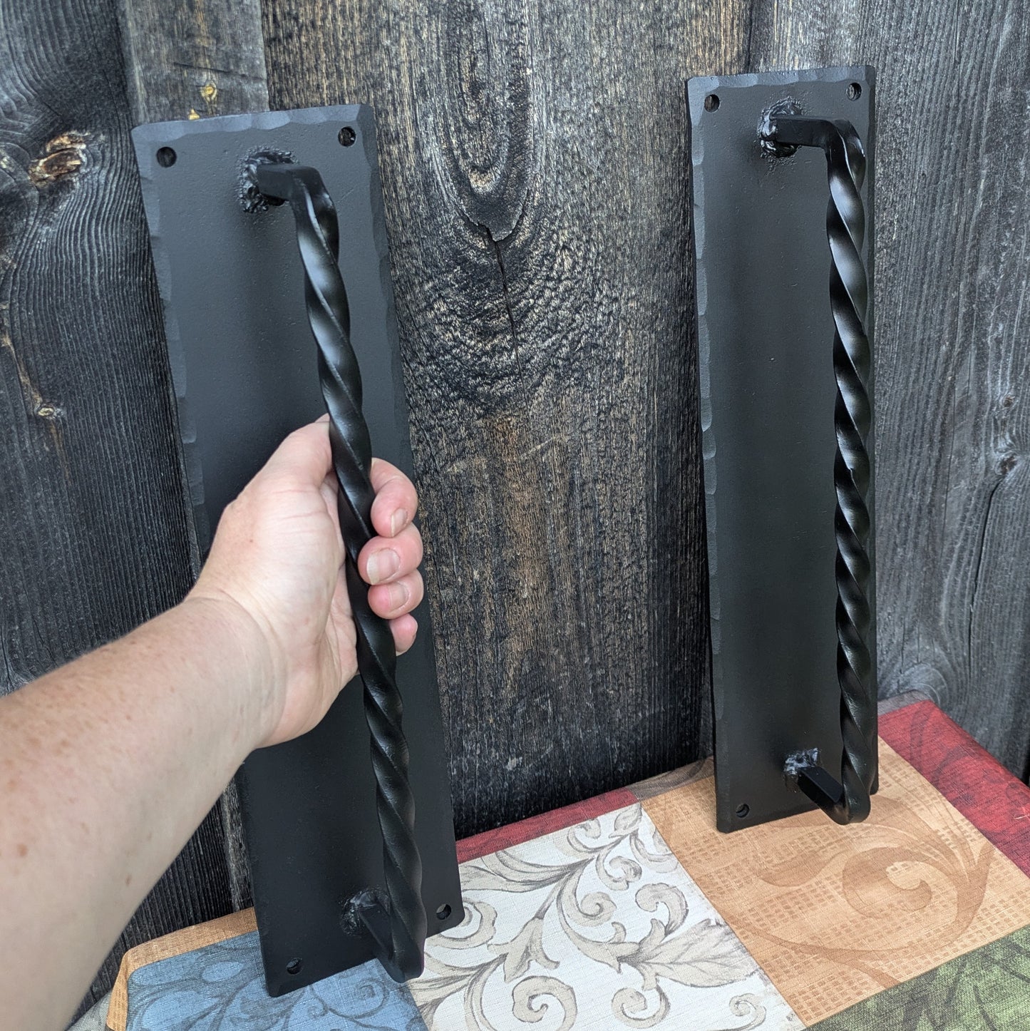 Hand Forged Twisted Handles on 16" x 4" Backplates