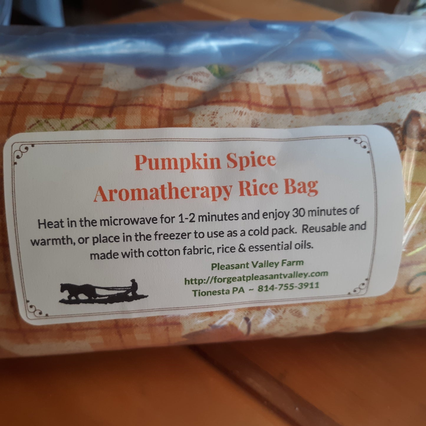 Pumpkin Spice Scented Aromatherapy Heating or Cooling Wrap, All-Natural Rice Bag. Reusable and Earth Friendly!