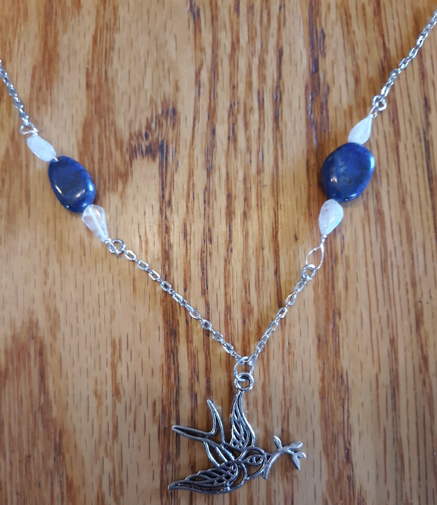 Bird on the Wing Lapis Lazuli and Moonstone Necklace