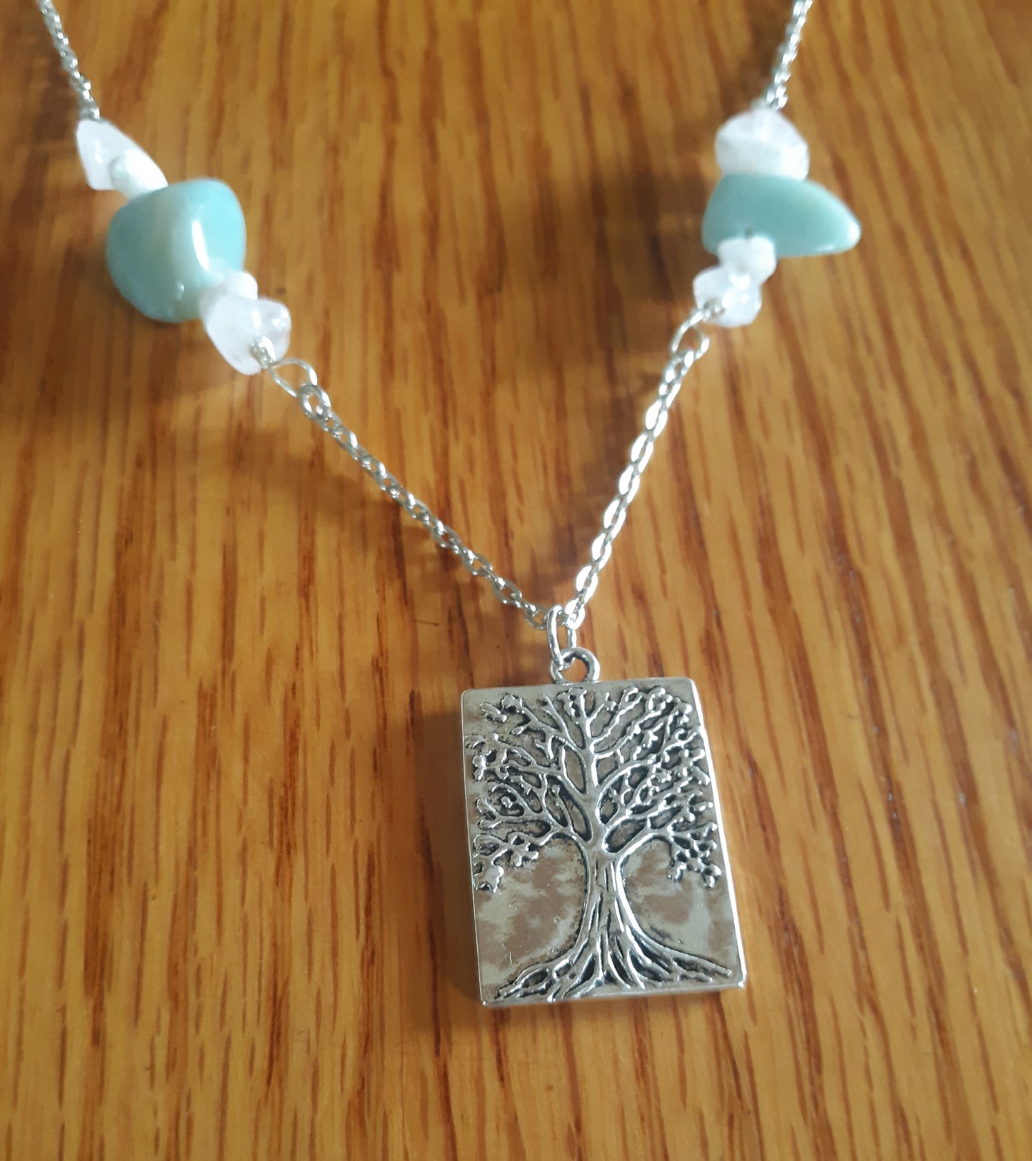 Tree of Life Amazonite and Rose Quartz Necklace