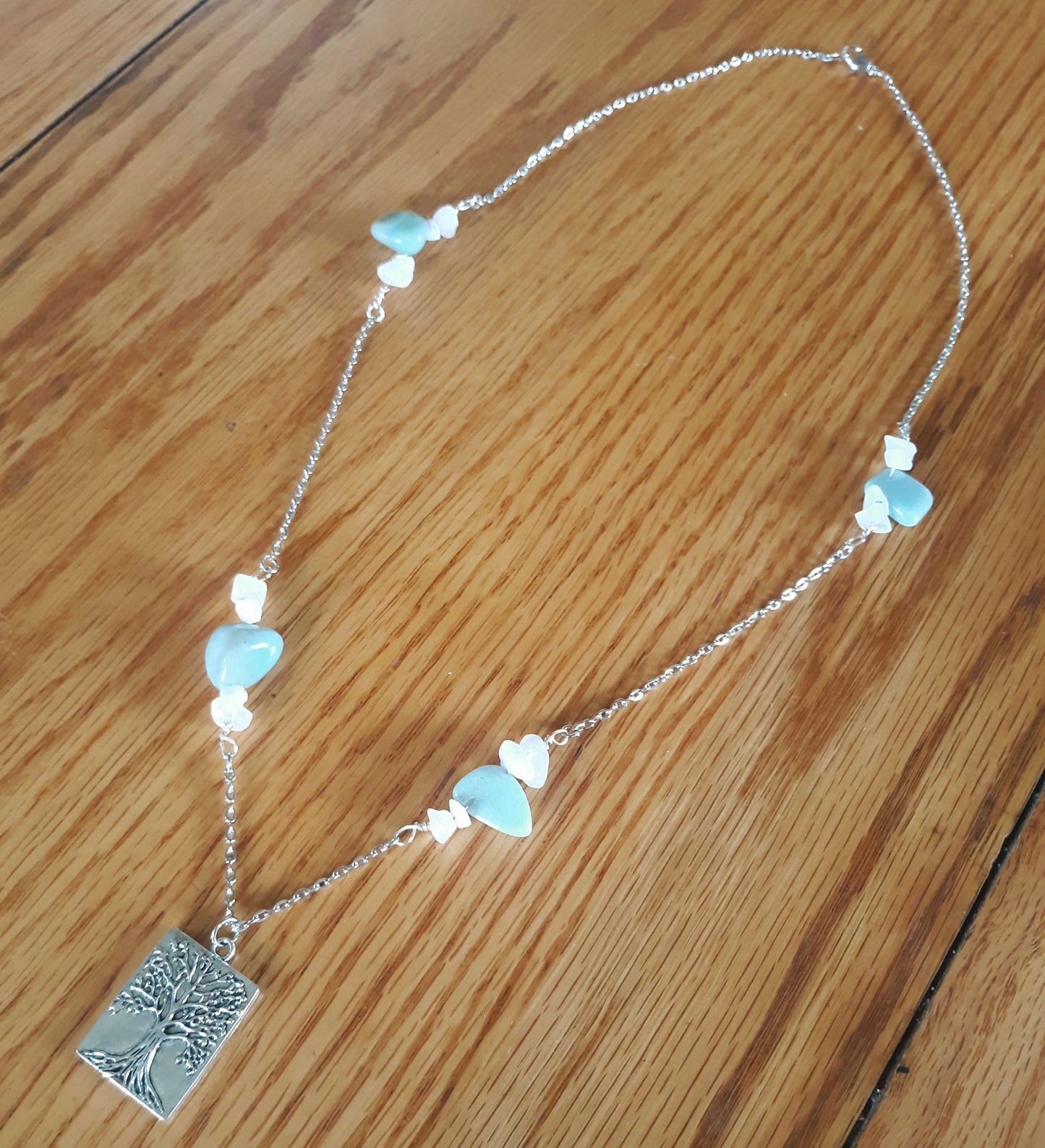 Tree of Life Amazonite and Rose Quartz Necklace