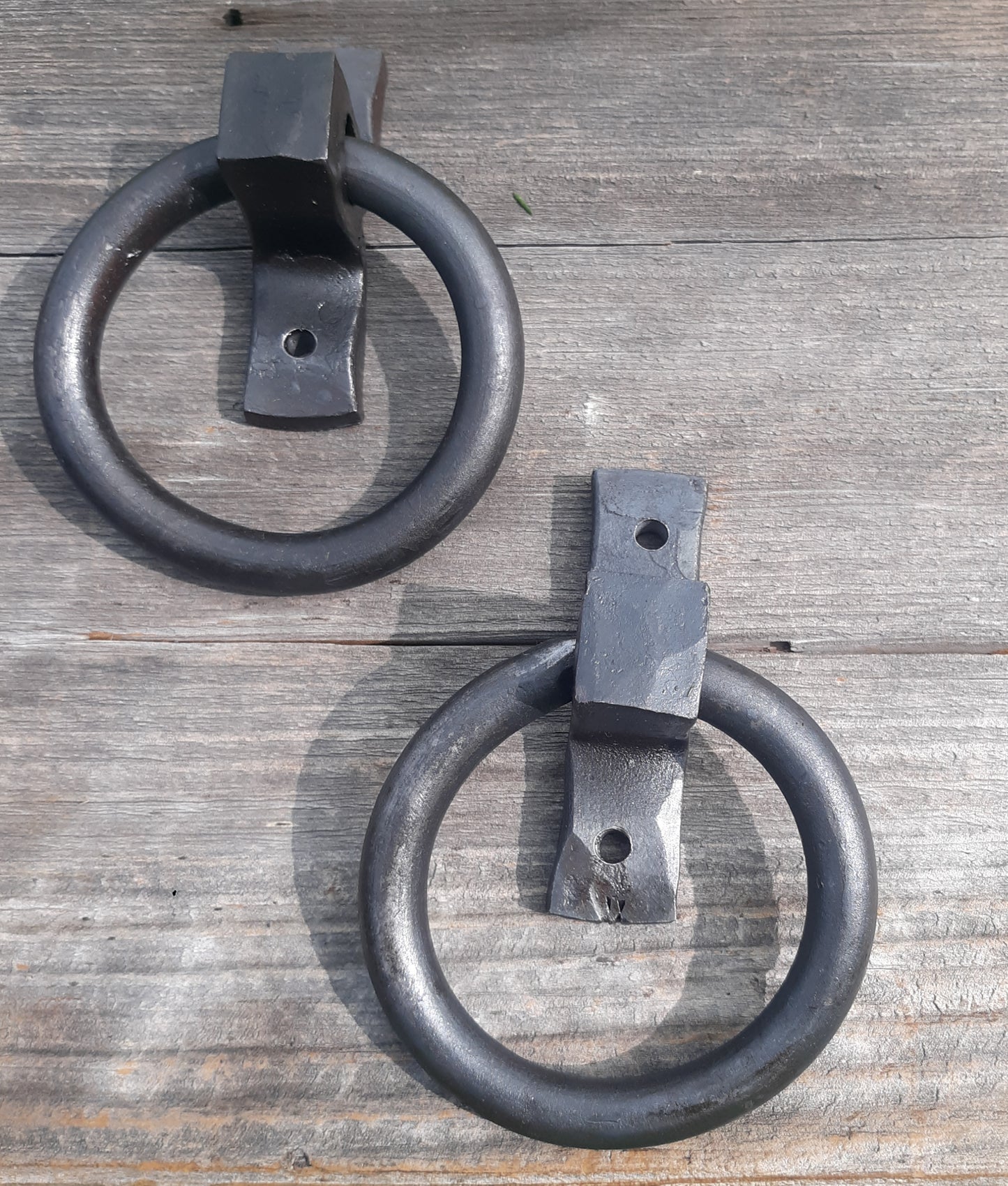 Set of 2 Round Ring Hand Forged Handles, Door Pulls, Door Knockers, Tie Downs