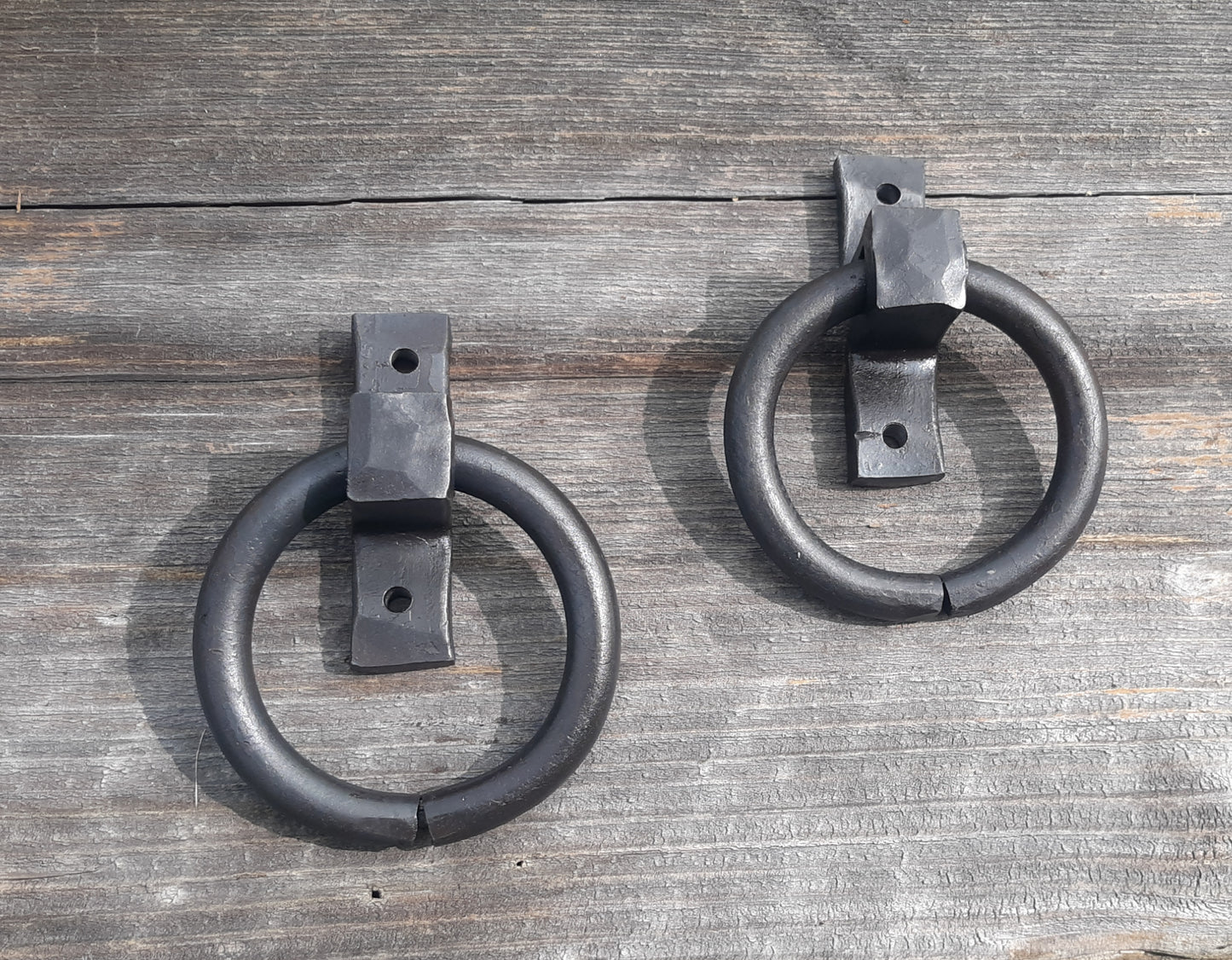 Set of 2 Round Ring Hand Forged Handles, Door Pulls, Door Knockers, Tie Downs