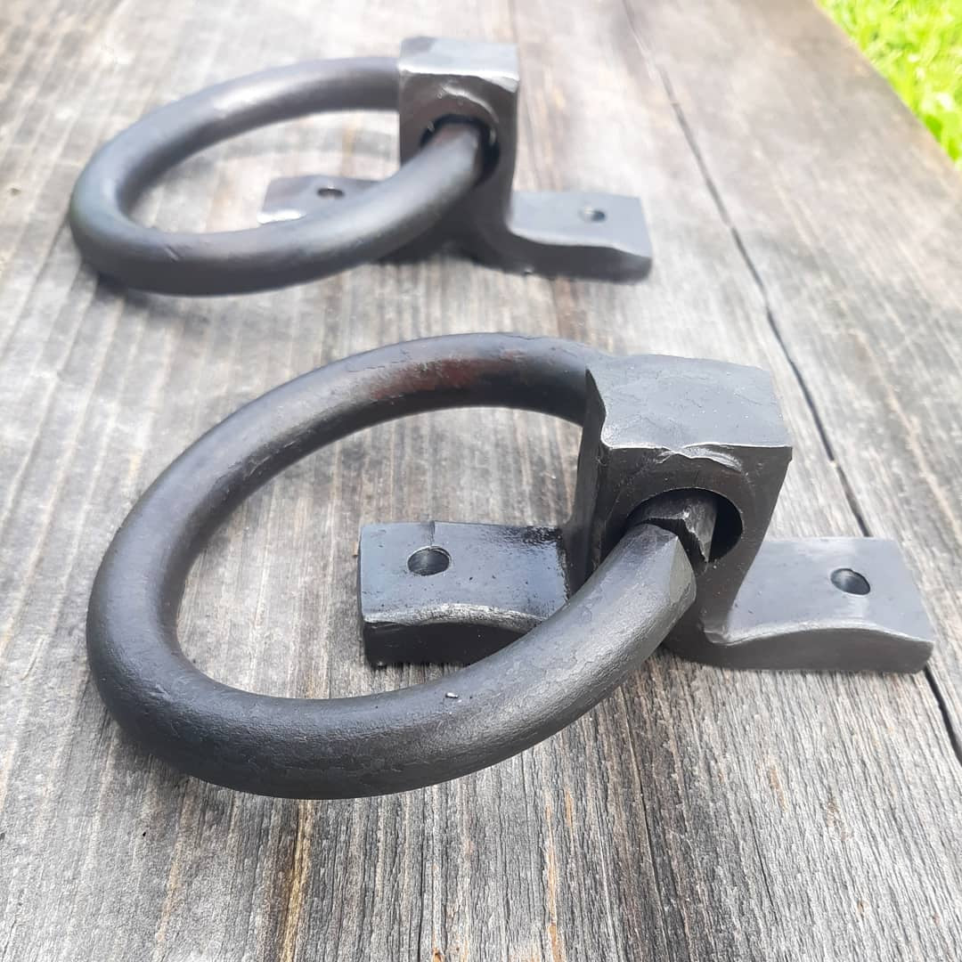 Set of 2 Round Ring Hand Forged Handles, Door Pulls, Door Knockers, Tie Downs