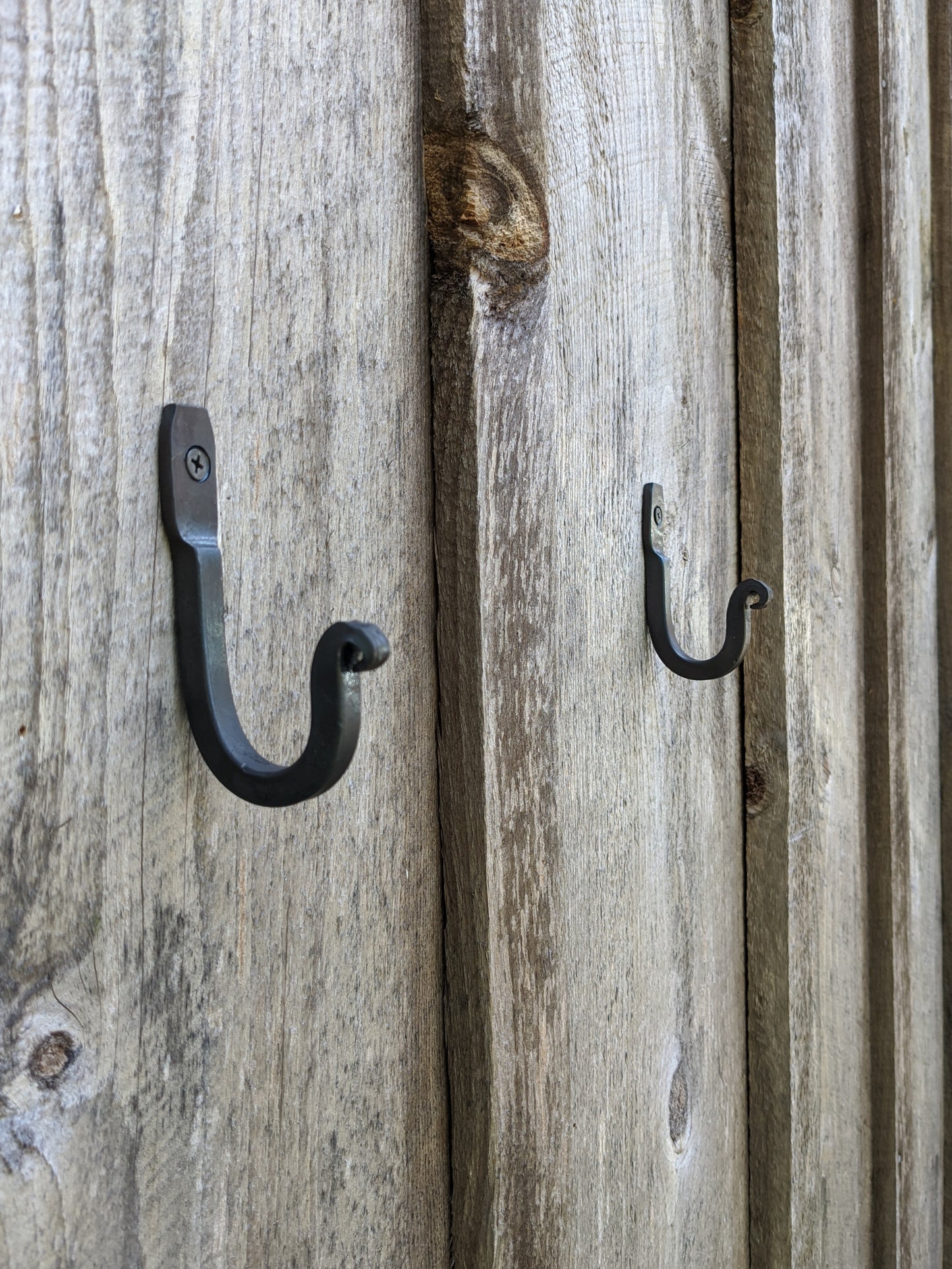 Set of Six Hand Forged Hooks with Scrolled Ends. Vintage/Antique Wrought Iron Look