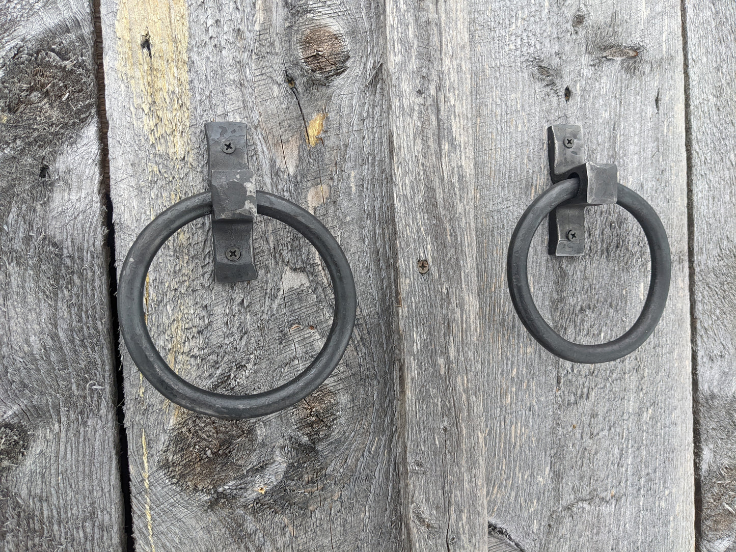 Large Hand Forged Ring Handles- 5" Diameter, Set of 2