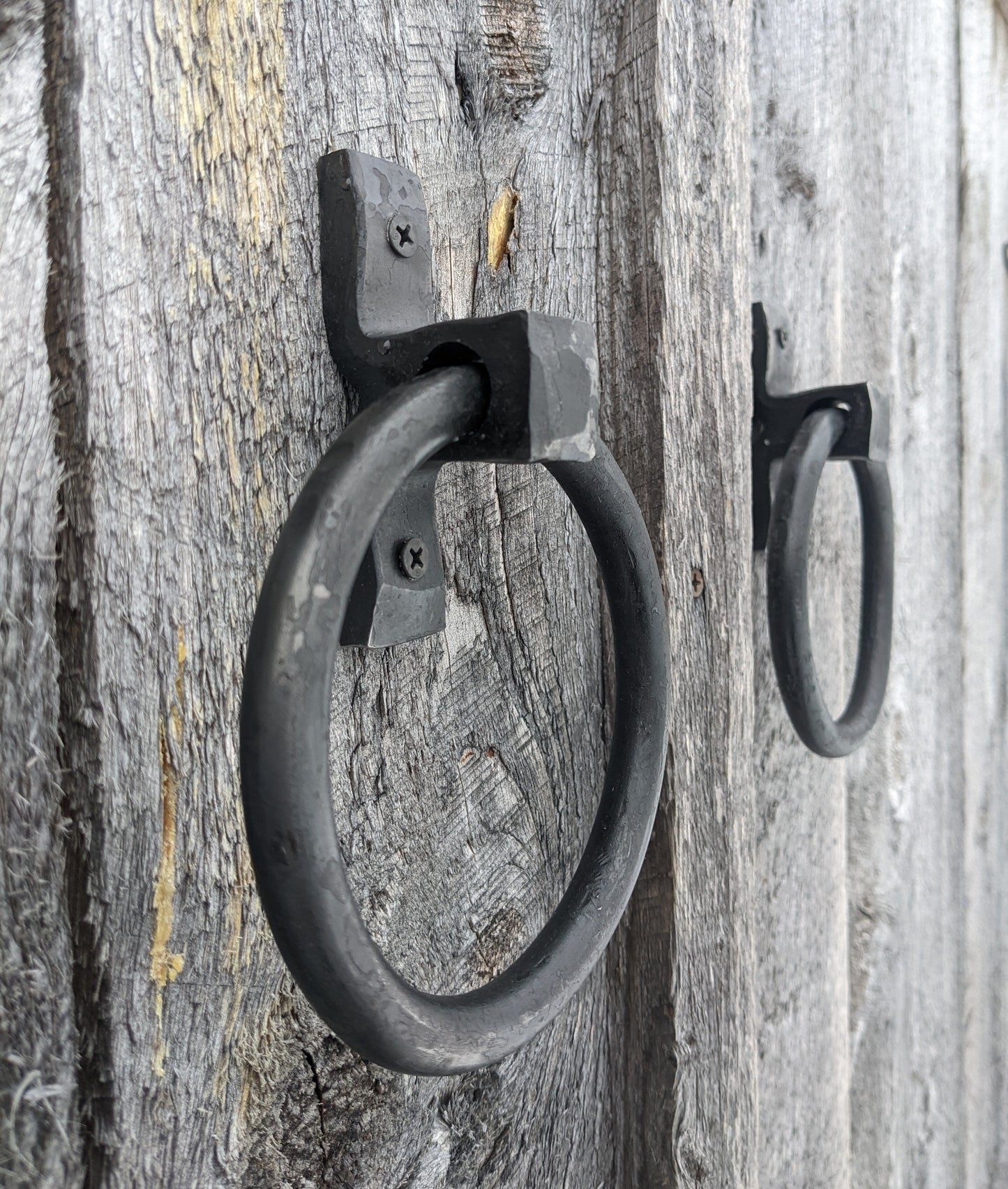 Large Hand Forged Ring Handles- 5" Diameter, Set of 2