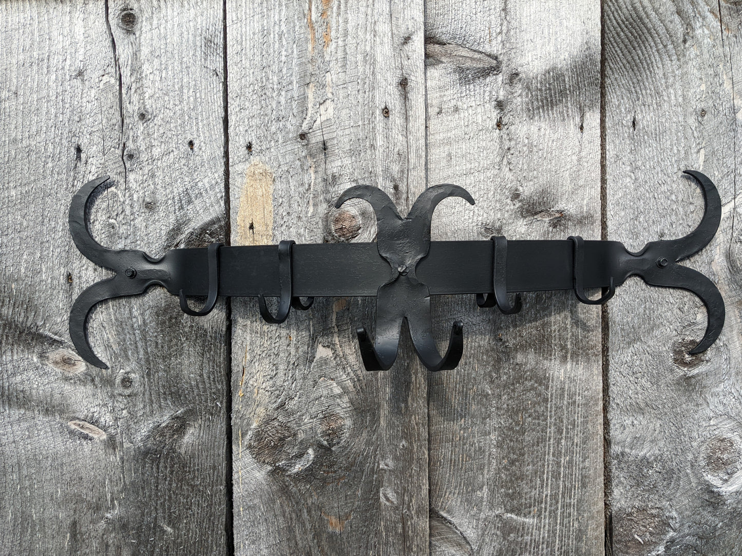 Hand Forged Scroll End Pot Rack with Movable Hooks