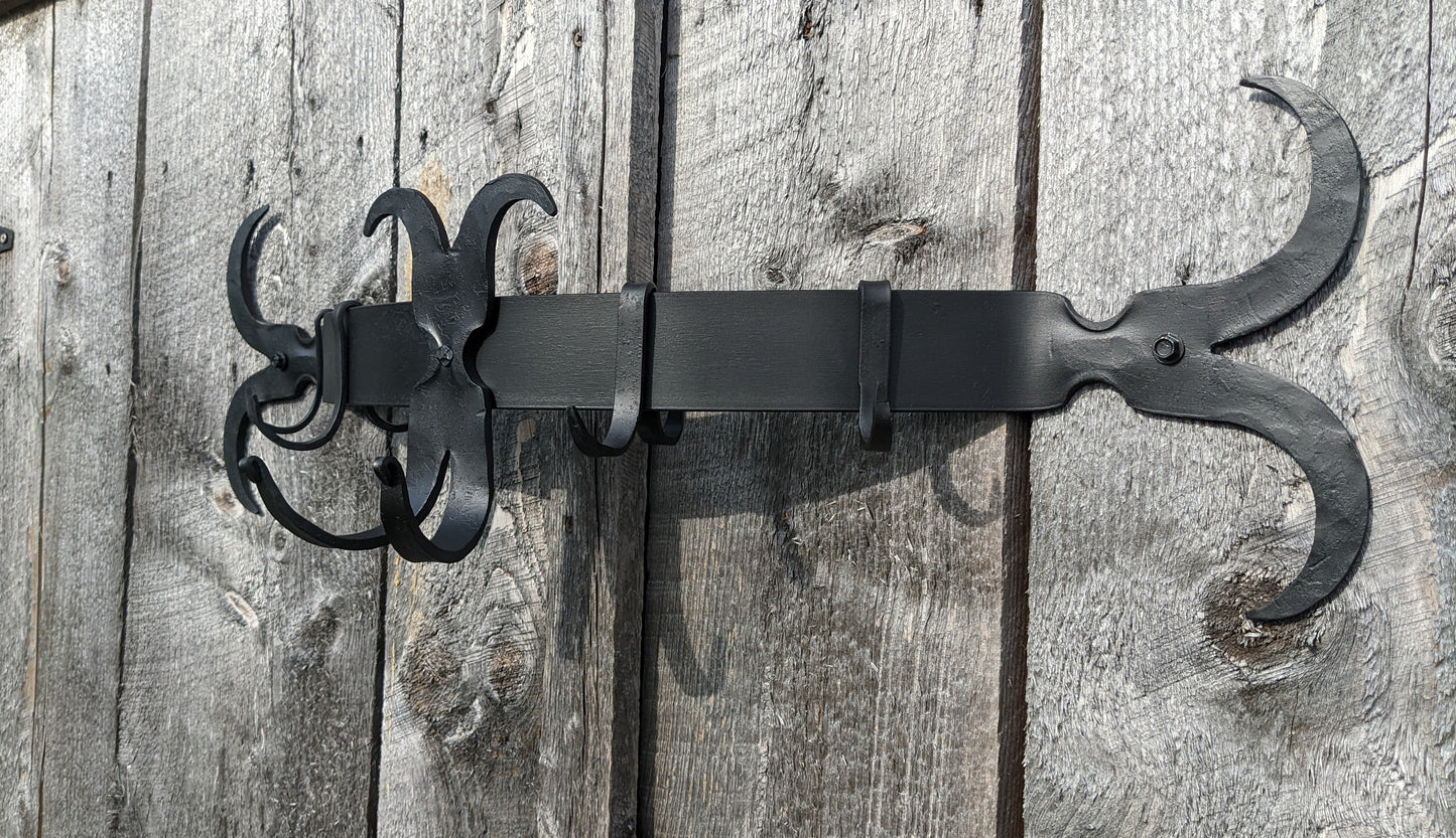 Hand Forged Scroll End Pot Rack with Movable Hooks