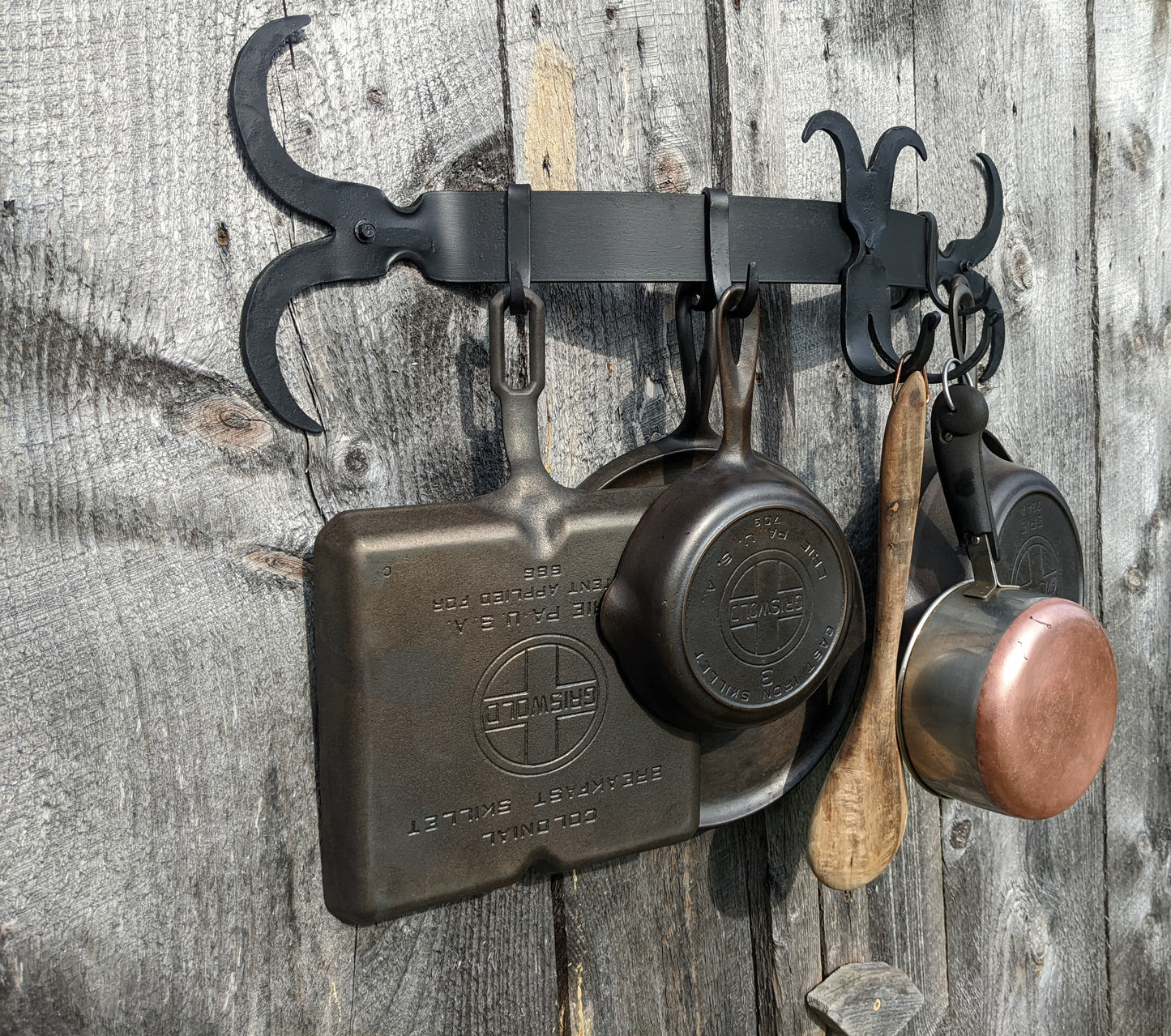Hand Forged Scroll End Pot Rack with Movable Hooks