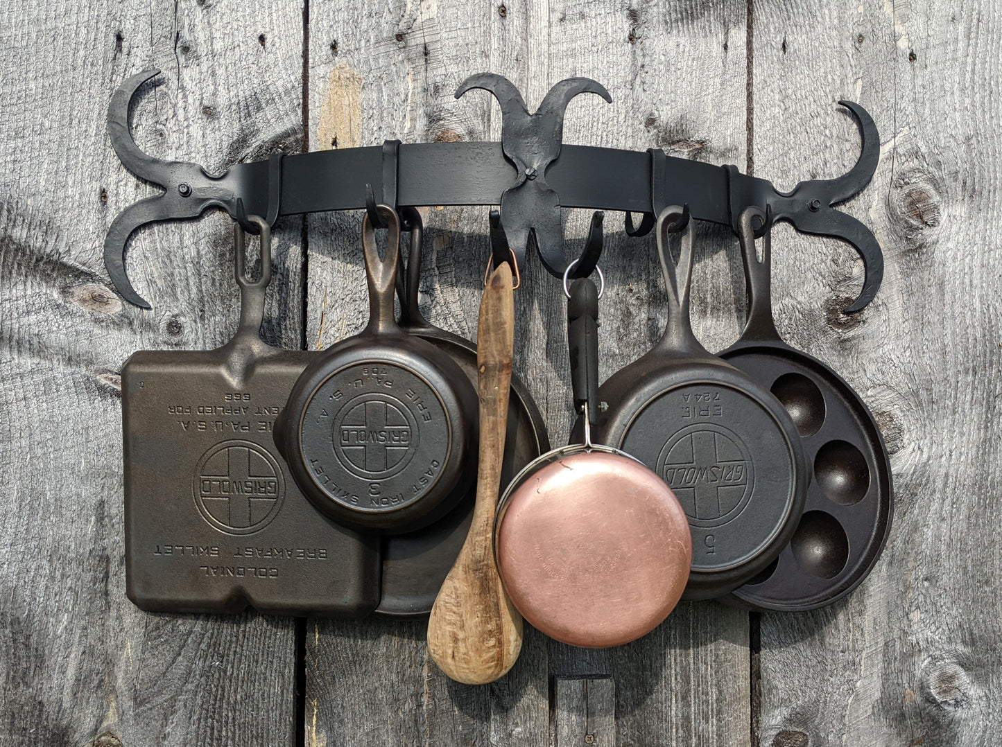 Hand Forged Scroll End Pot Rack with Movable Hooks