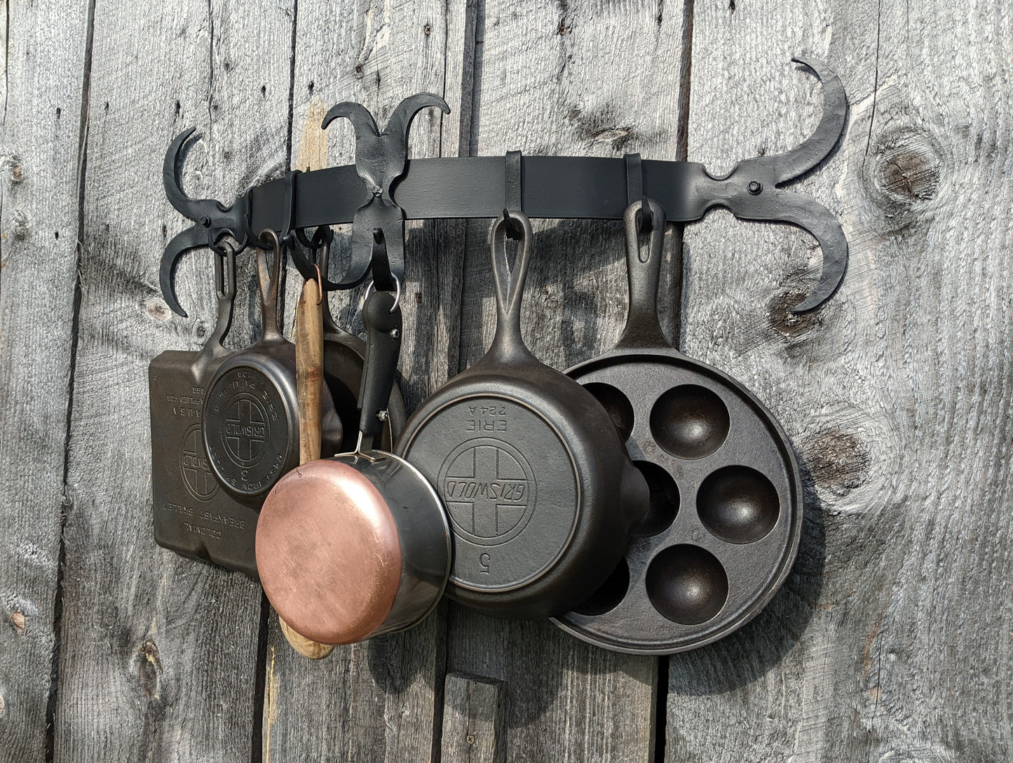 Hand Forged Scroll End Pot Rack with Movable Hooks
