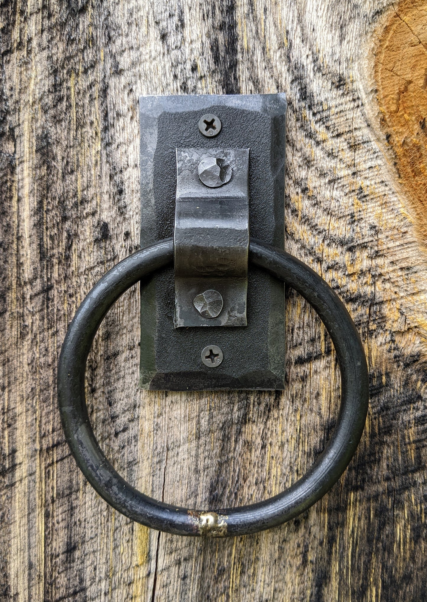 Single Large Brazed Round Ring Hand Forged Handle, Door Pull, Door Knocker, Tie Down
