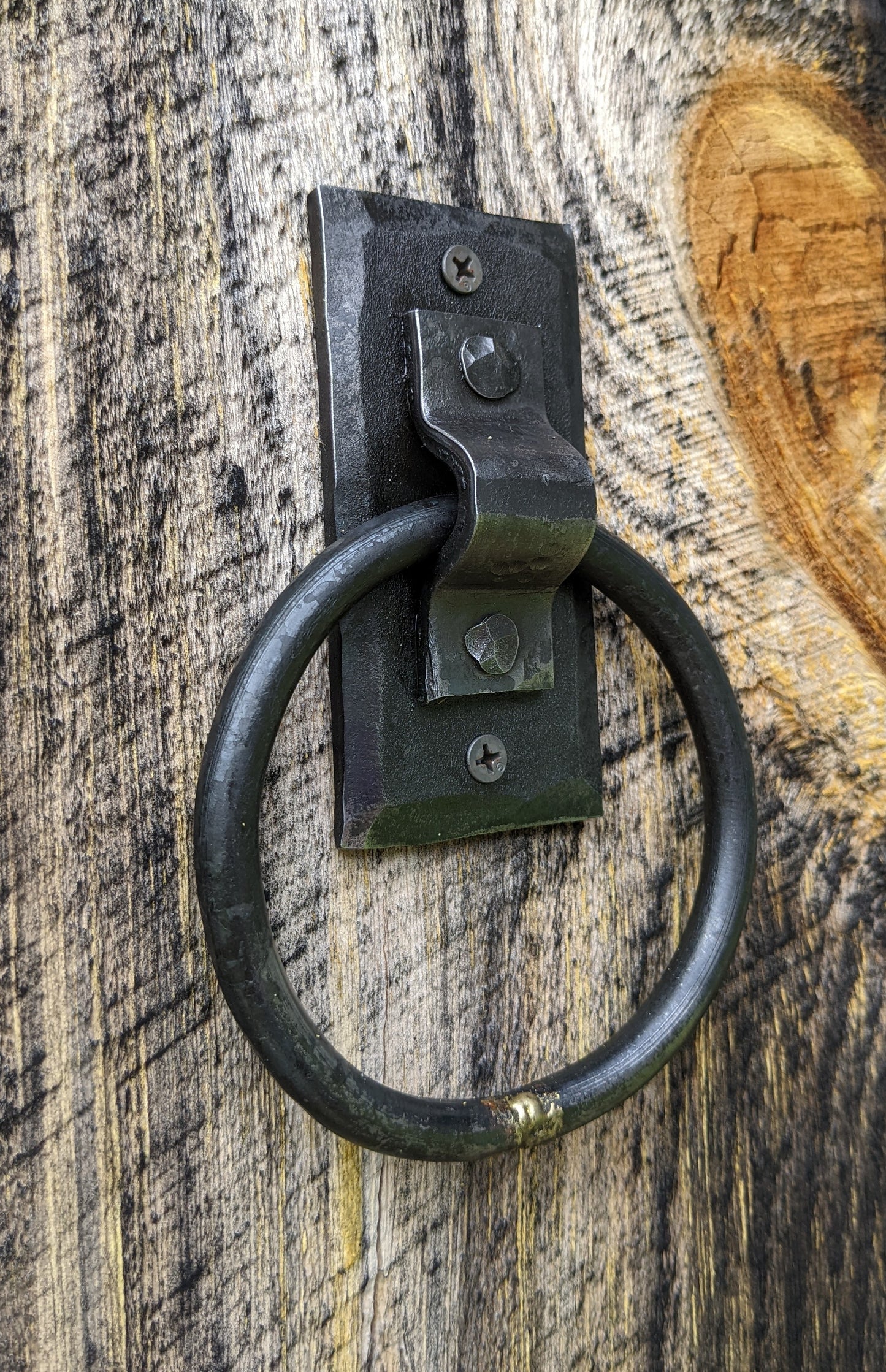 Single Large Brazed Round Ring Hand Forged Handle, Door Pull, Door Knocker, Tie Down