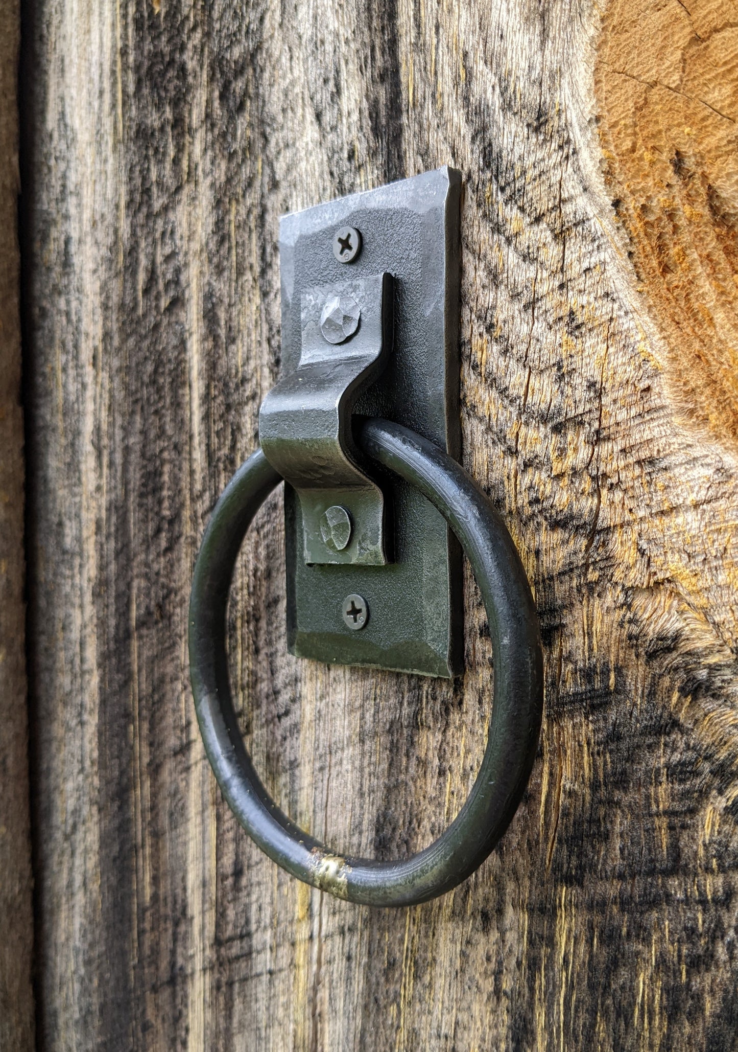 Single Large Brazed Round Ring Hand Forged Handle, Door Pull, Door Knocker, Tie Down