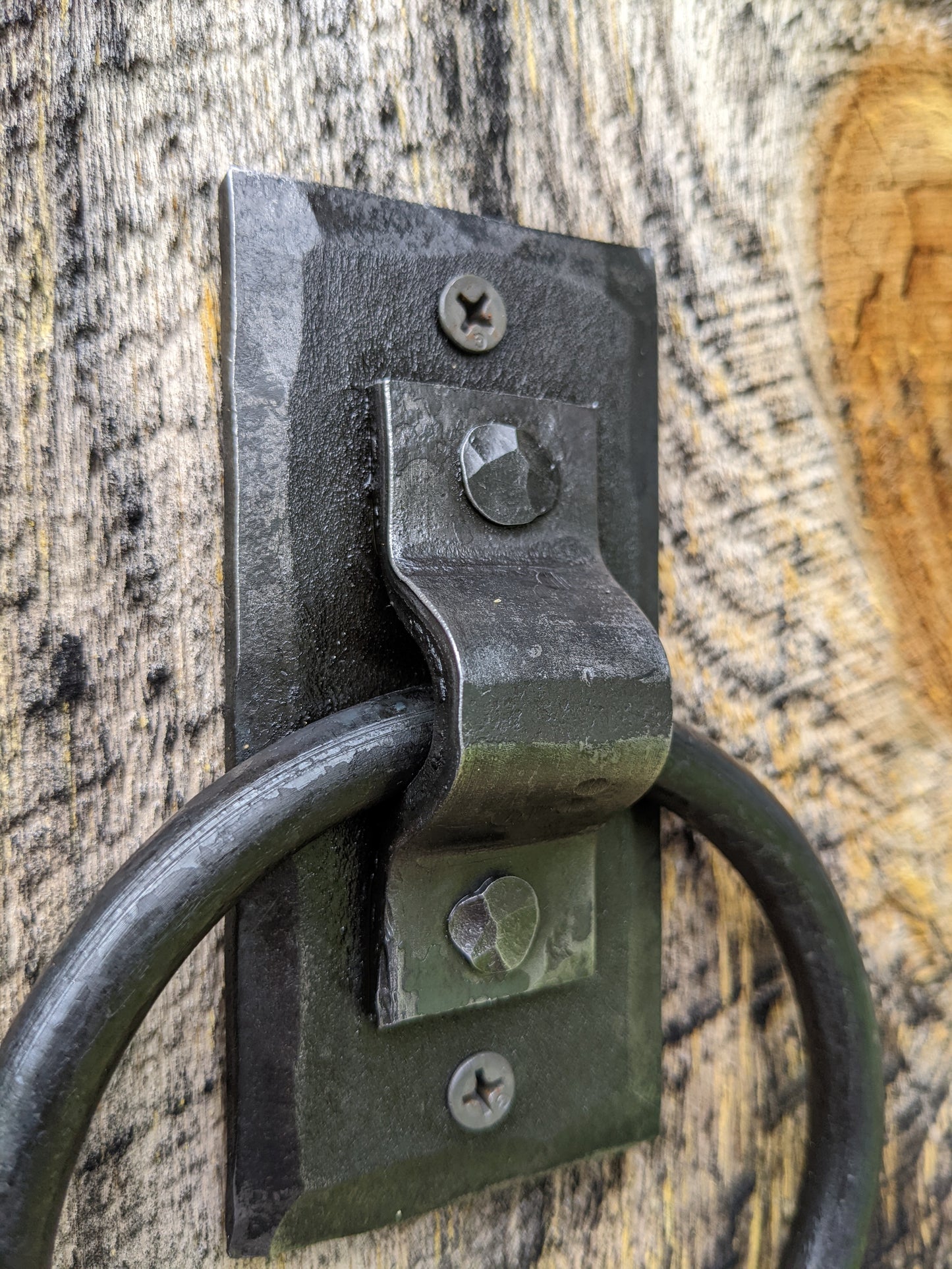 Single Large Brazed Round Ring Hand Forged Handle, Door Pull, Door Knocker, Tie Down