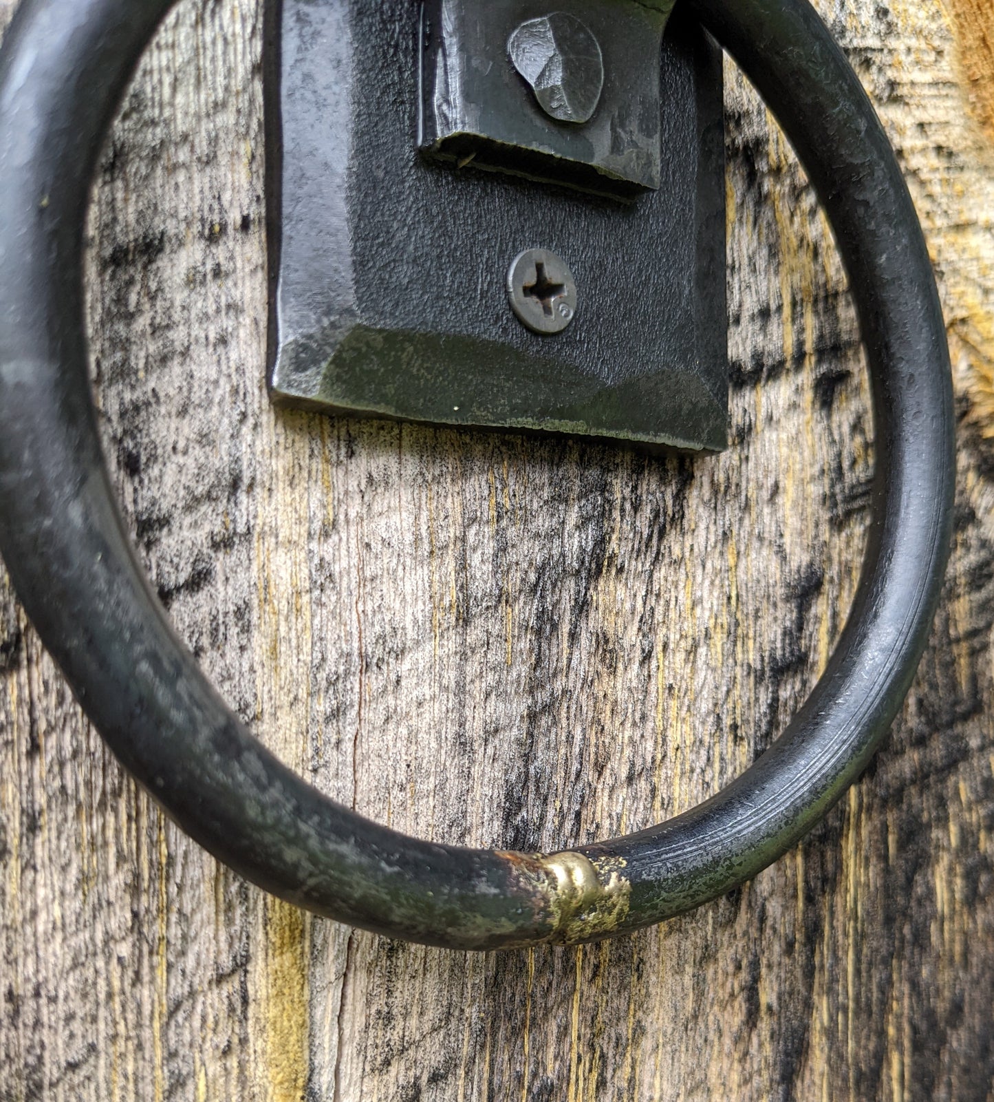 Single Large Brazed Round Ring Hand Forged Handle, Door Pull, Door Knocker, Tie Down