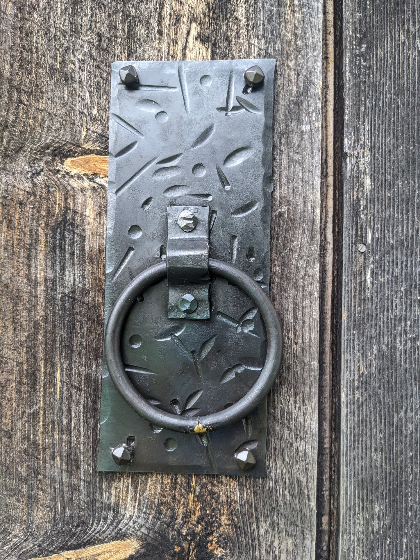 Hand Forged Ring Handle on Distressed Backplate