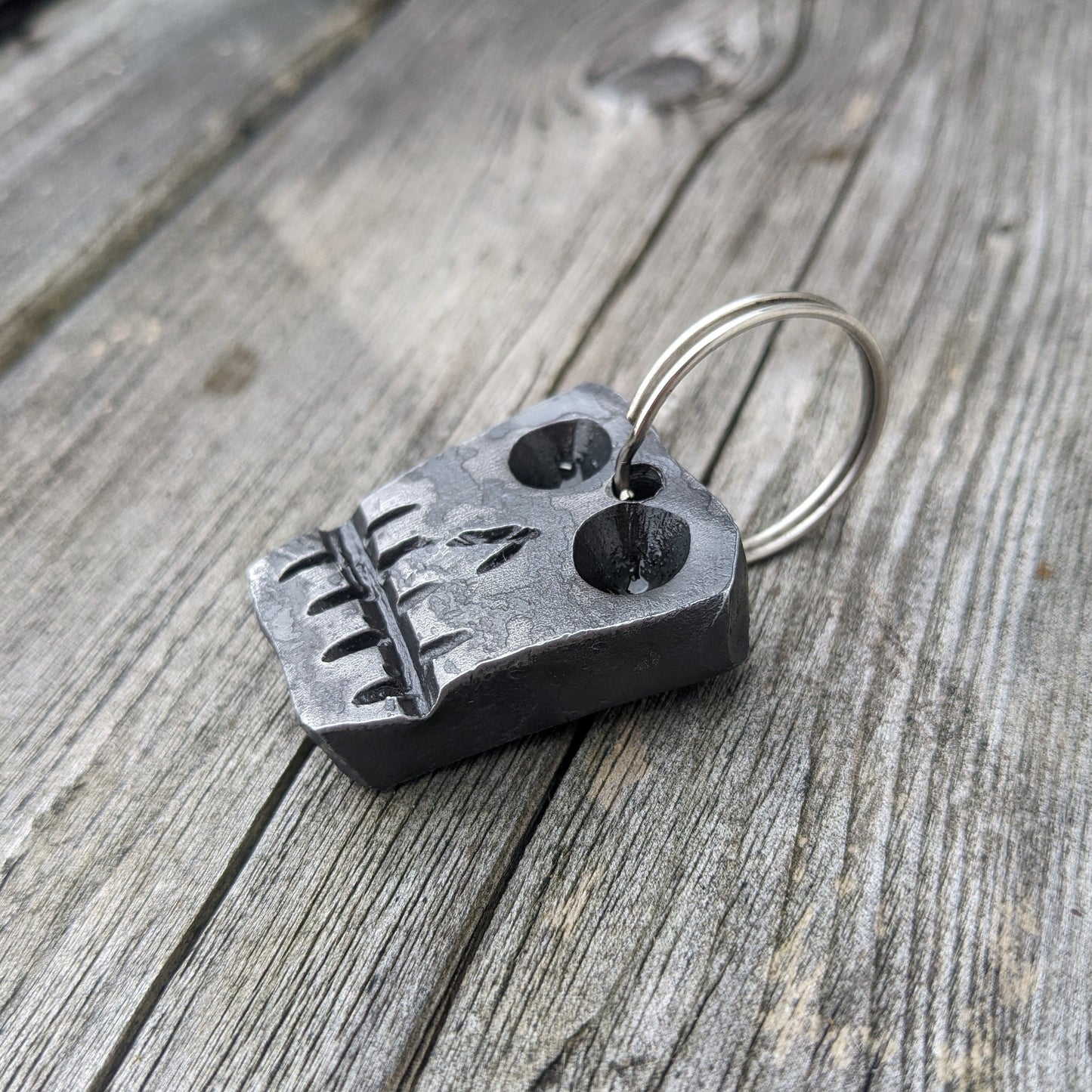 Hand Forged Steel Skull Keychain