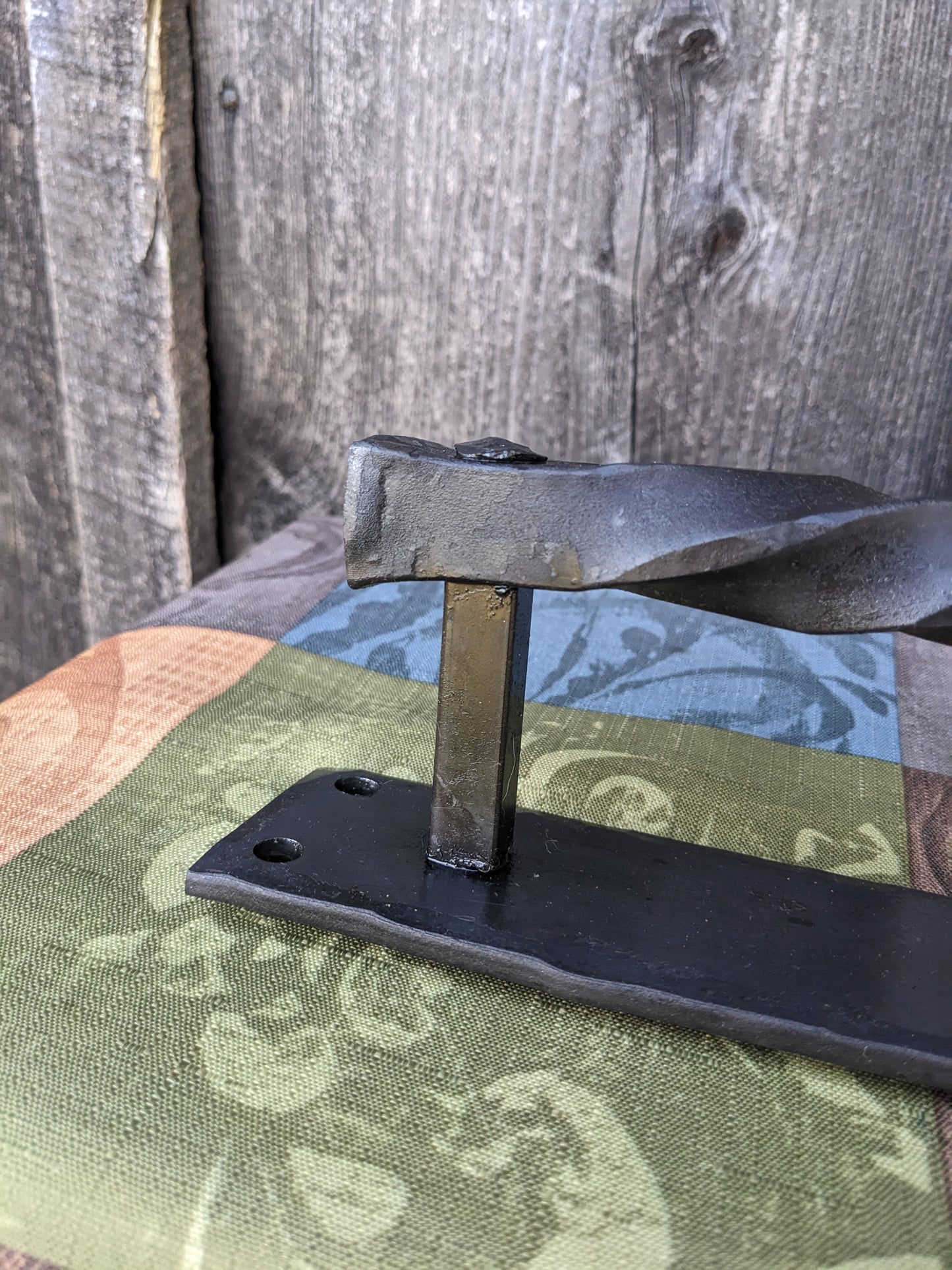 Large Twisted Hand Forged Door Pulls on Sturdy Backplate