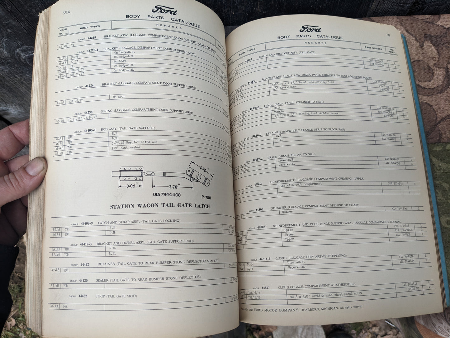 Ford Mercury 1944-1948 Body Part List for Passenger Cars, Commercial and Truck 1945 1946 1947