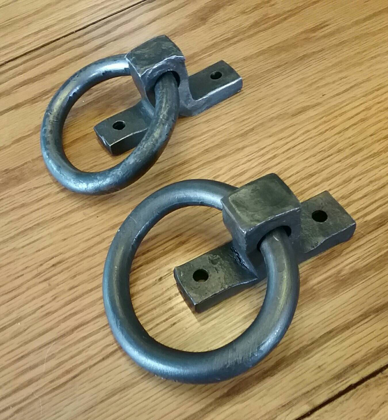 Set of 2 Round Ring Hand Forged Handles, Door Pulls, Door Knockers, Tie Downs