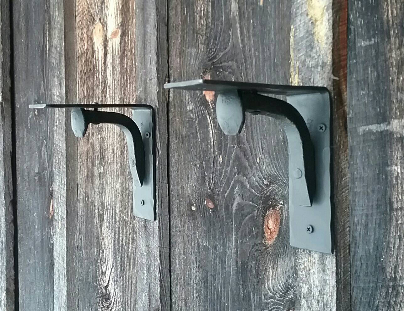 Set of 2 Hand Forged Blacksmith Made Wall Shelf Brackets Made with Real Railroad Spikes- heavy duty for books and more!