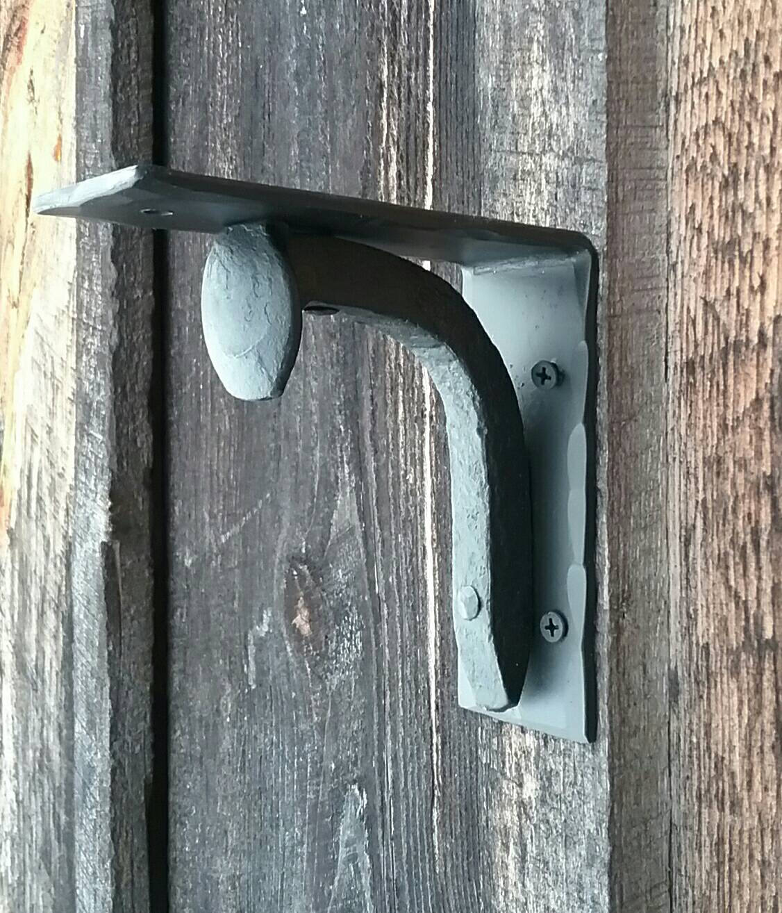 Set of 2 Hand Forged Blacksmith Made Wall Shelf Brackets Made with Real Railroad Spikes- heavy duty for books and more!