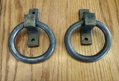 Set of 2 Round Ring Hand Forged Handles, Door Pulls, Door Knockers, Tie Downs