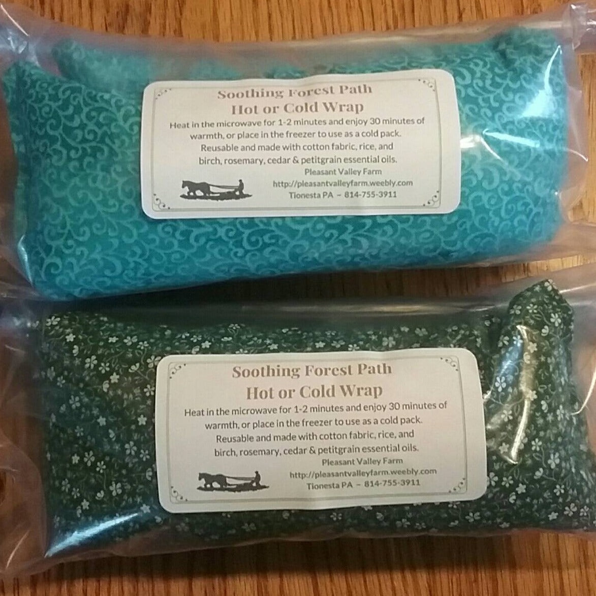 Soothing Forest Path Scented Heating or Cooling Wrap, All-Natural Rice Bag. Reusable and Earth Friendly! Scented with Birch, Cedar, Rosemary