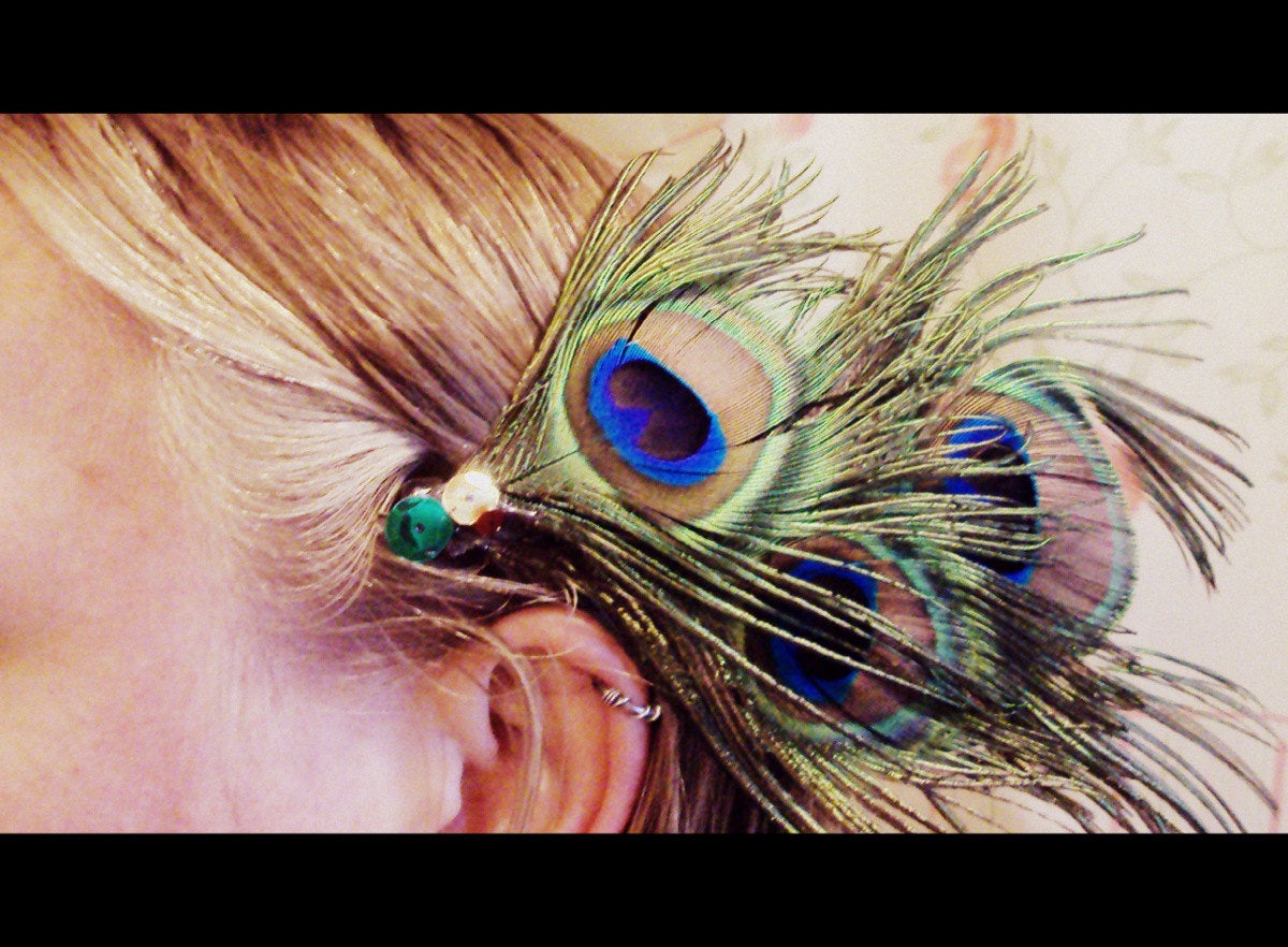 Peacock Feather Hair Clip with Fun Sequin Accents